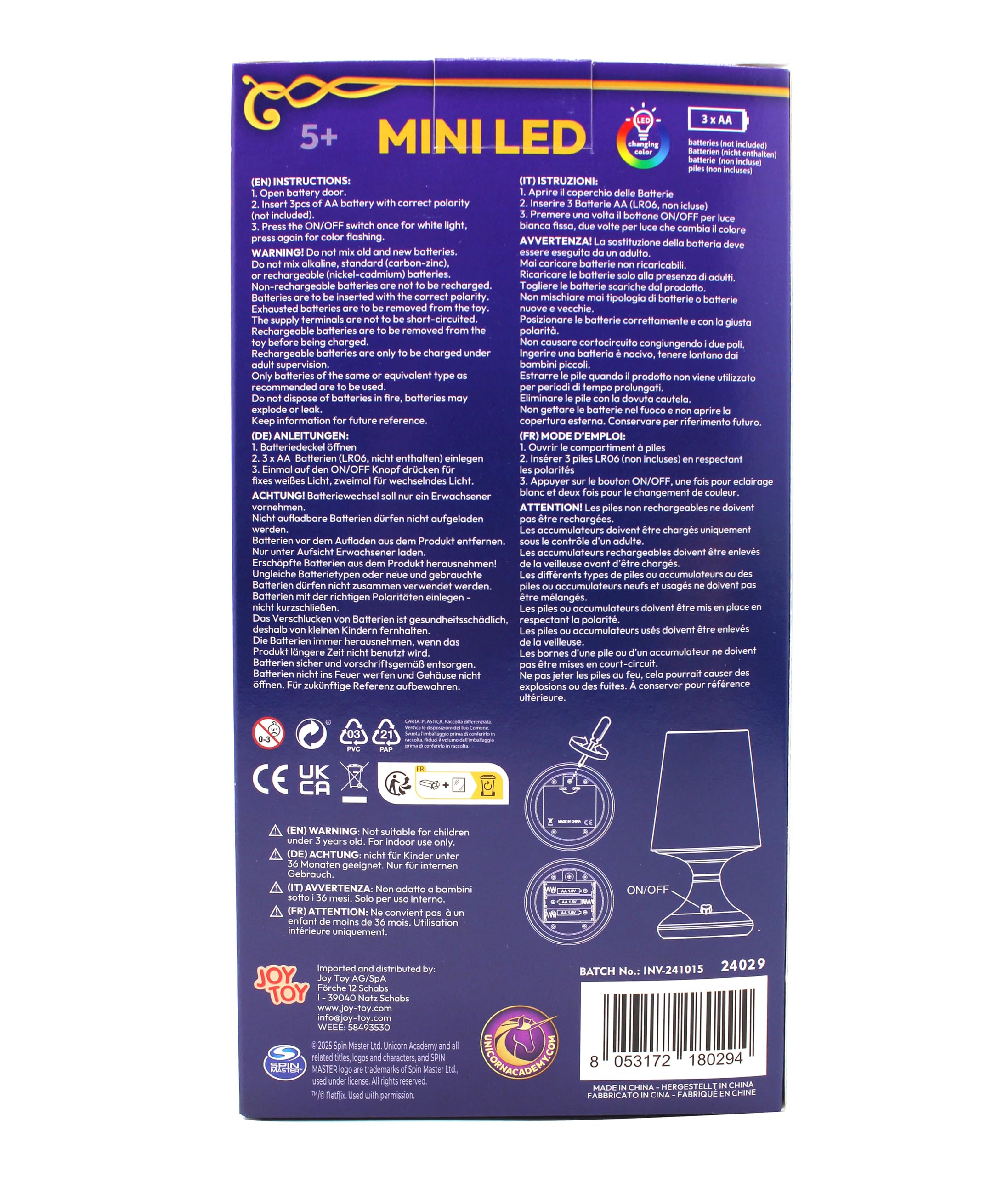 Unicorn Academy LED Mini-Lampe Lampenschirm Geschenkbox bunt