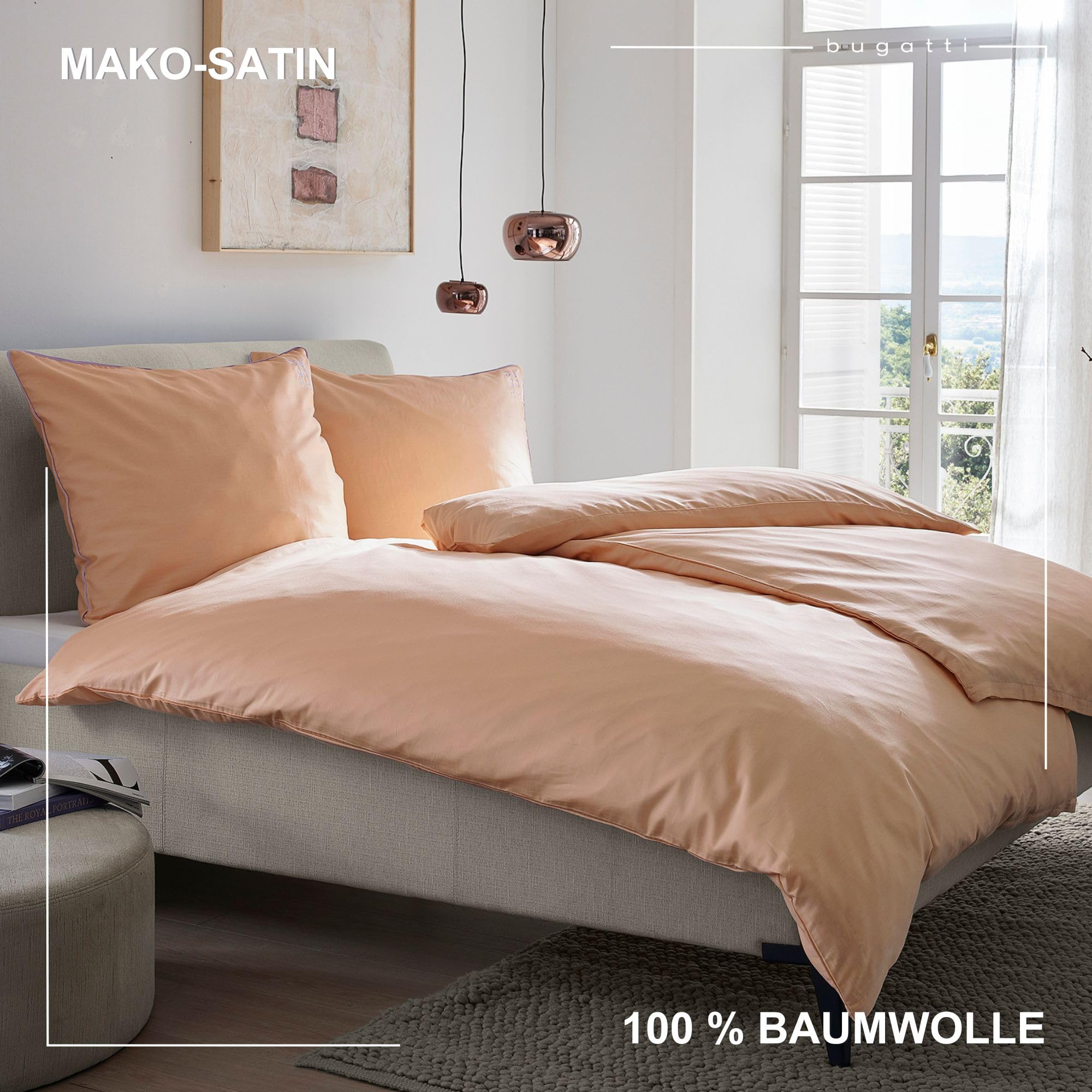 bugatti Satin Bettwäsche 135x200 Bettbezug Lachs Baumwolle