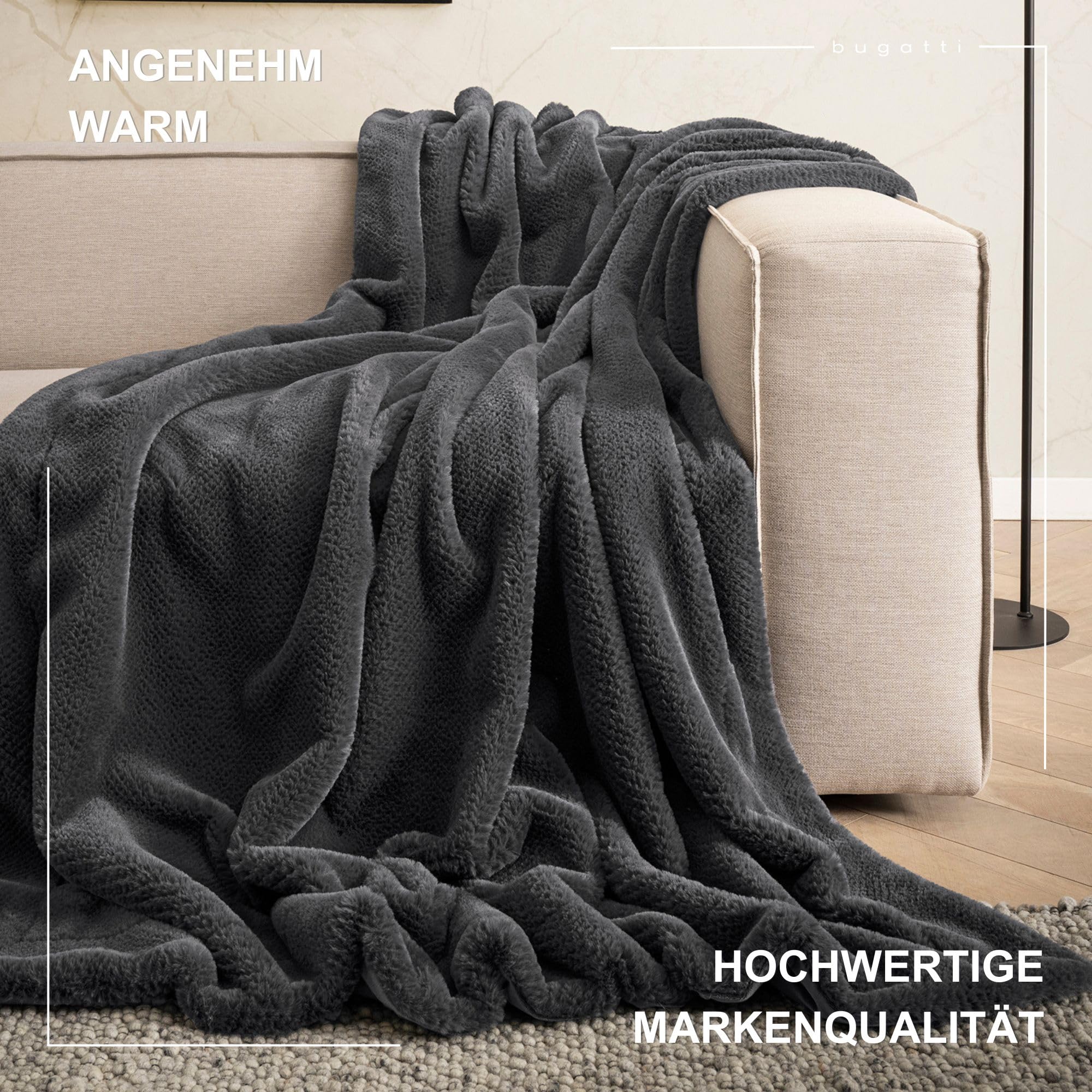 bugatti Kunstfell Kuscheldecke 150x200 anthrazit warm