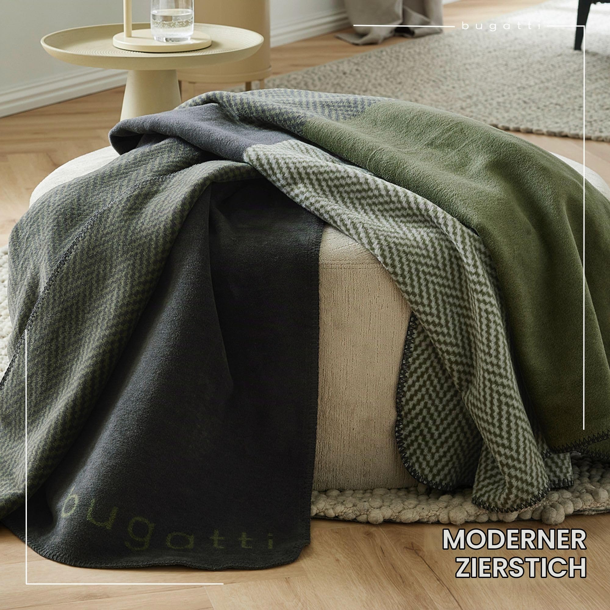bugatti Kuscheldecke 150x200 Baumwollmix grün Patchwork warm