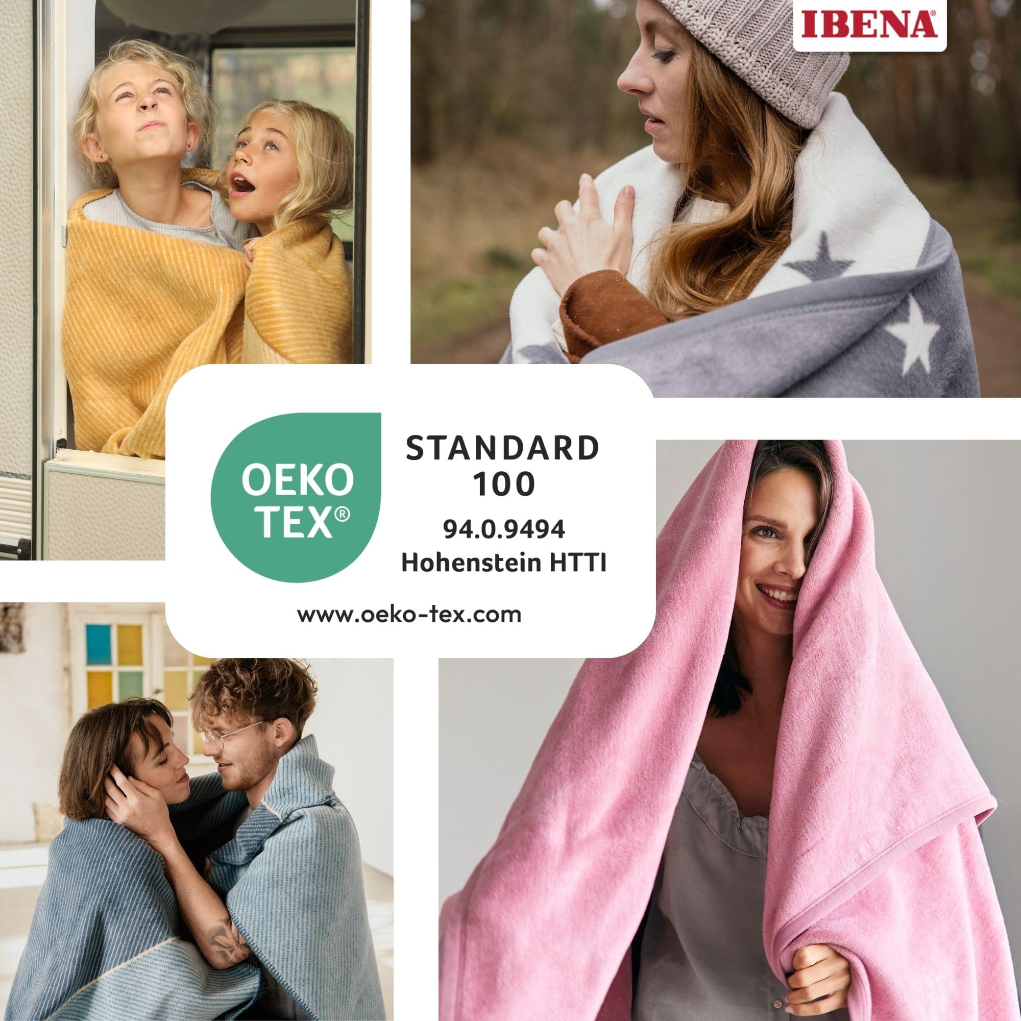 IBENA Granada Kuscheldecke 150x200 Grau Karo Baumwolle