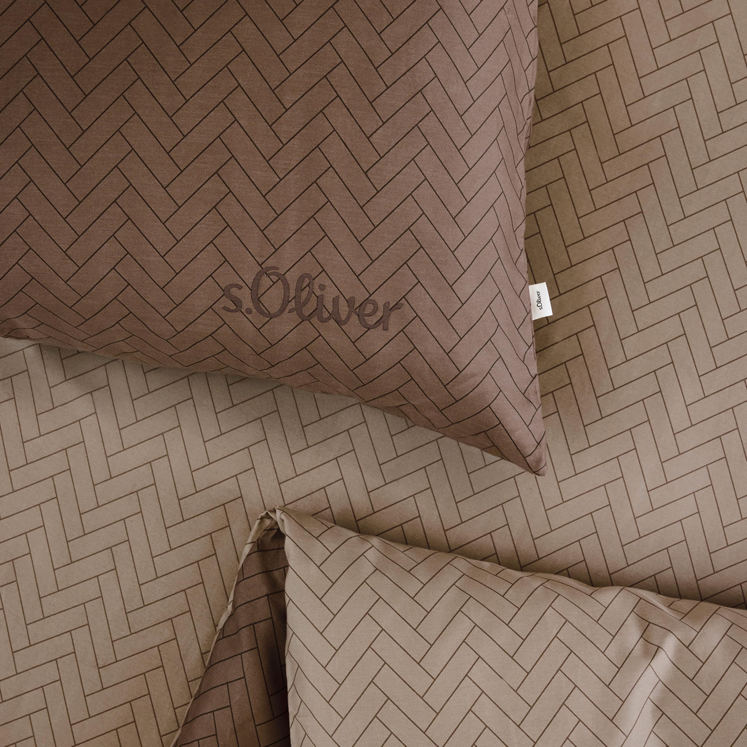 s.Oliver Mako-Satin Bettwäsche 135x200 braun Fischgrät