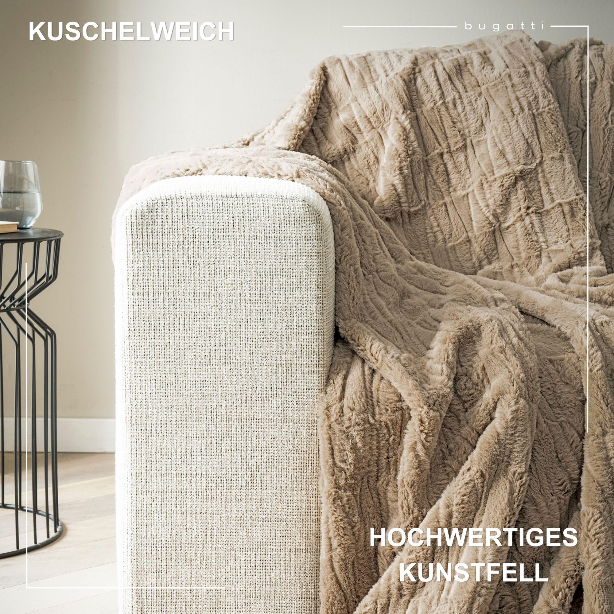 bugatti Kunstfell Kuscheldecke 150x200 beige flauschig