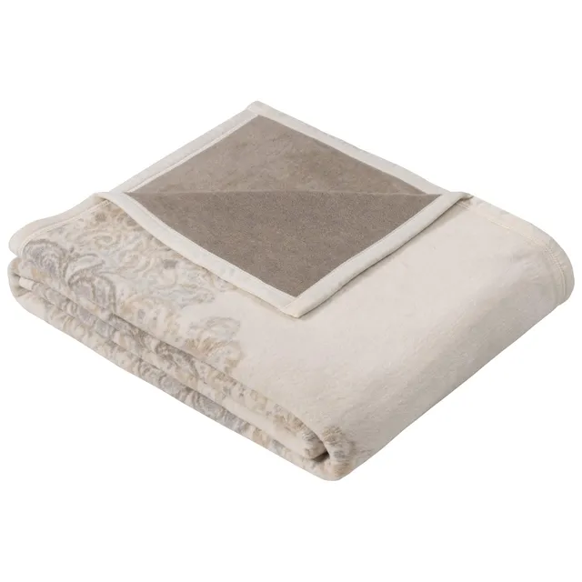 Ibena Bagheria Kuscheldecke 150x200 cm Wollweiß Grau Ornament