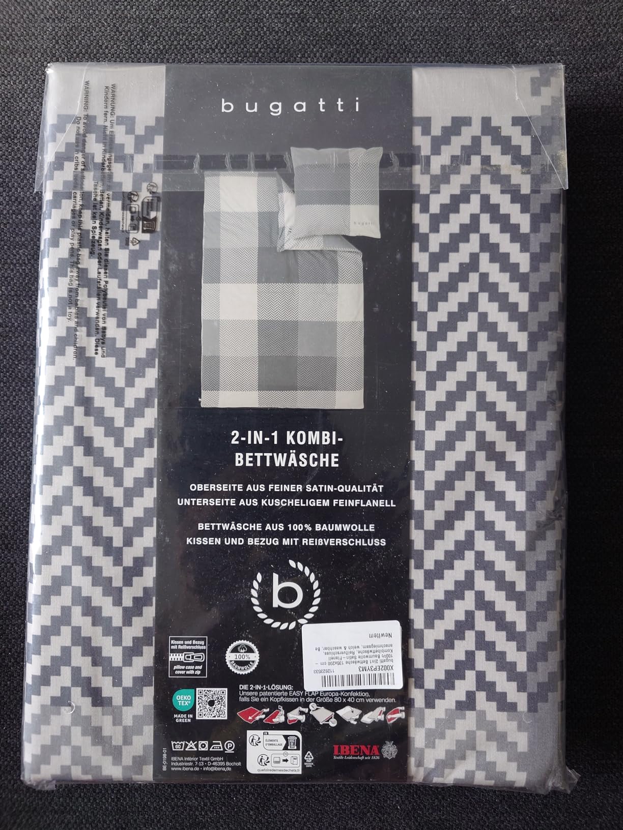 bugatti Bettwäsche 135x200 braun Karo Wende Baumwolle