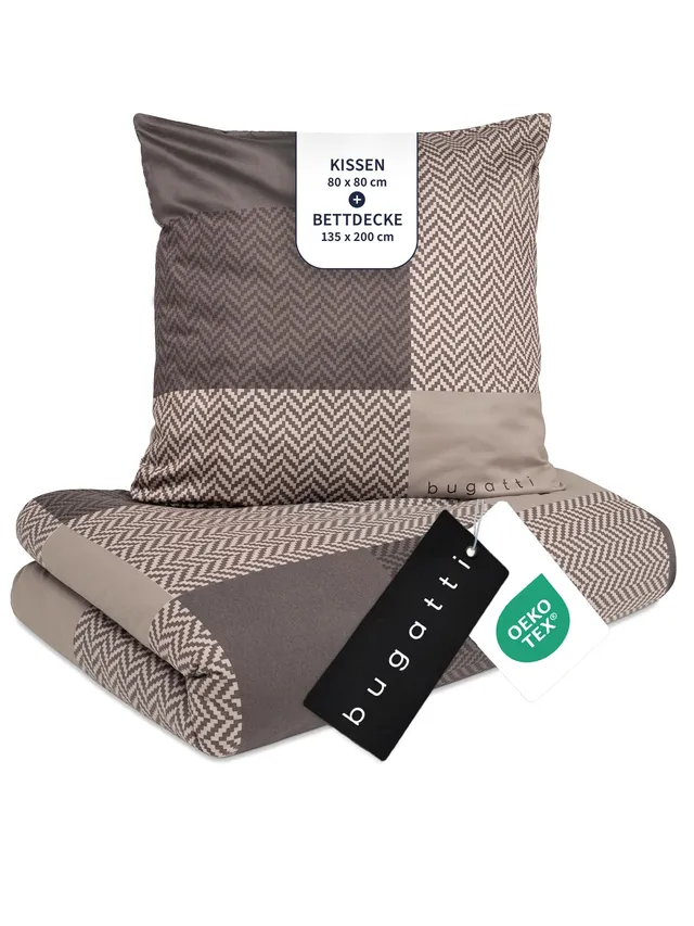bugatti Bettwäsche 135x200 braun Karo Wende Baumwolle