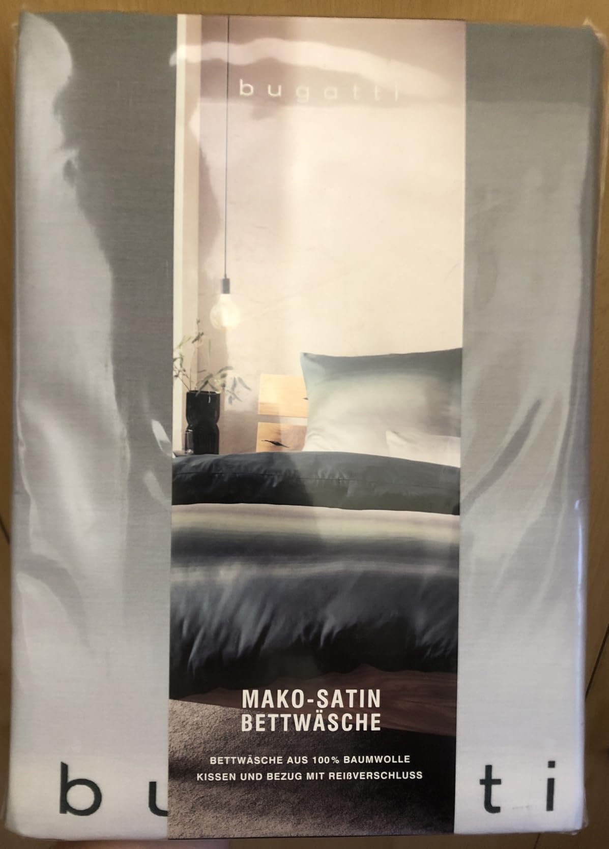 bugatti Mako-Satin Bettwäsche 135x200 grau-grün gestreift