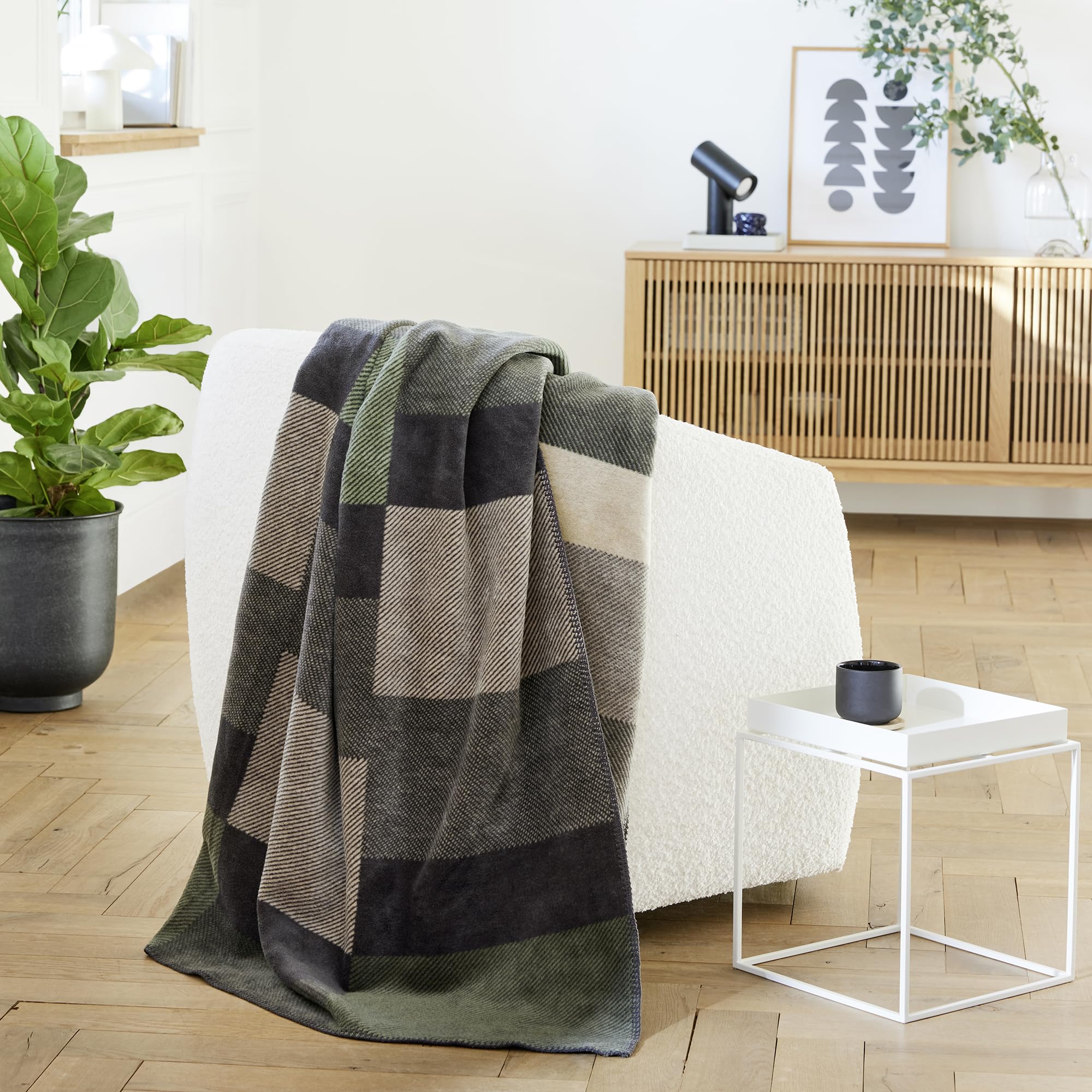 IBENA Madeira Decke 150x200 Grün Grau Baumwollmix warm
