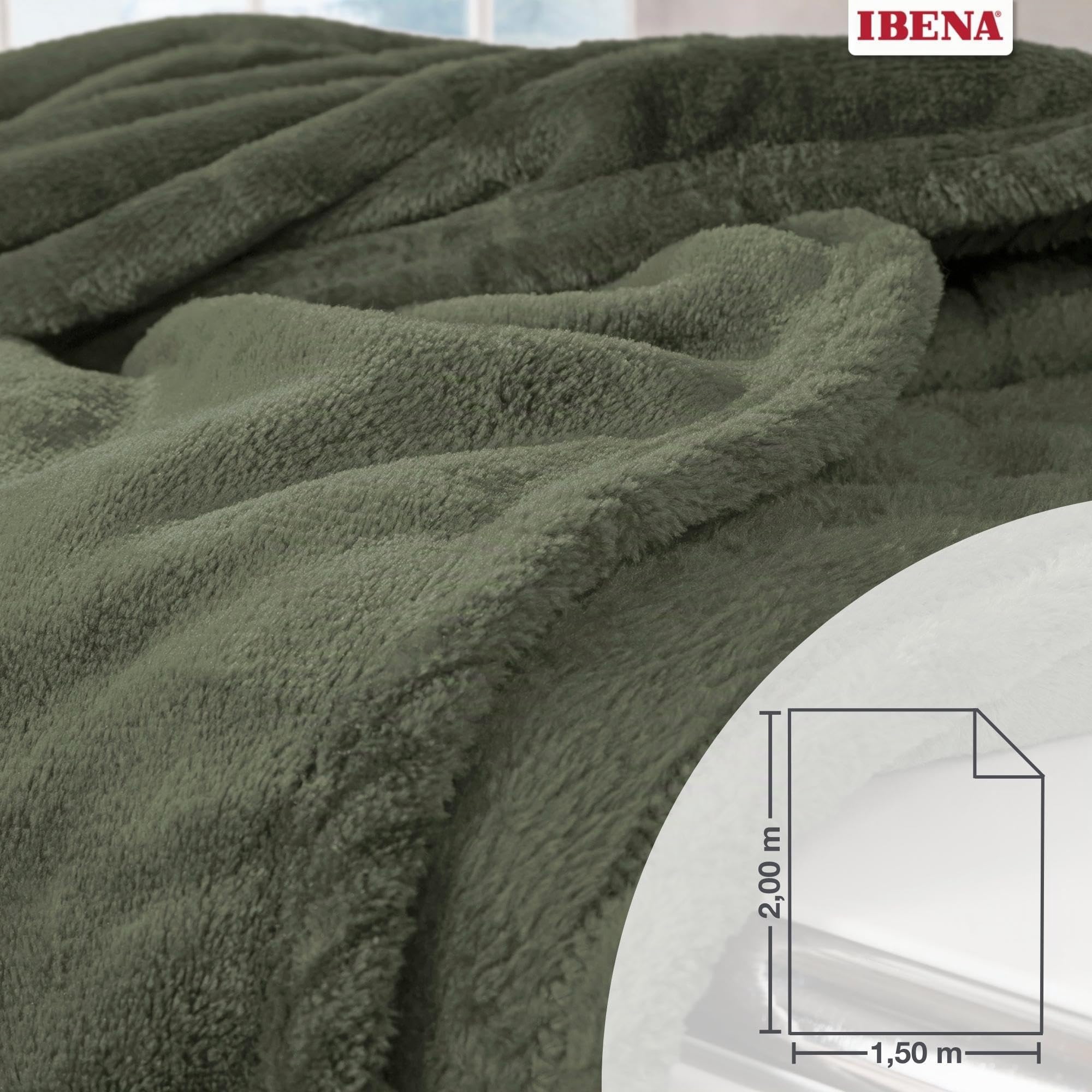 IBENA Olbia Kuscheldecke 150x200 Oliv Fleece 250 g/m²