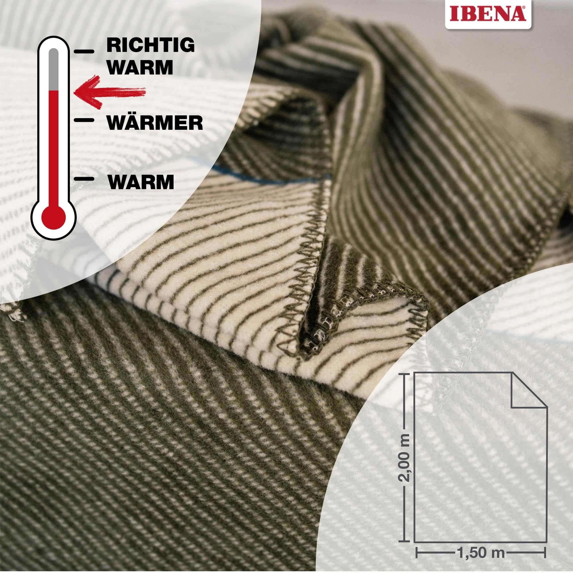 IBENA Austin Kuscheldecke 150x200 grün Streifen Baumwolle