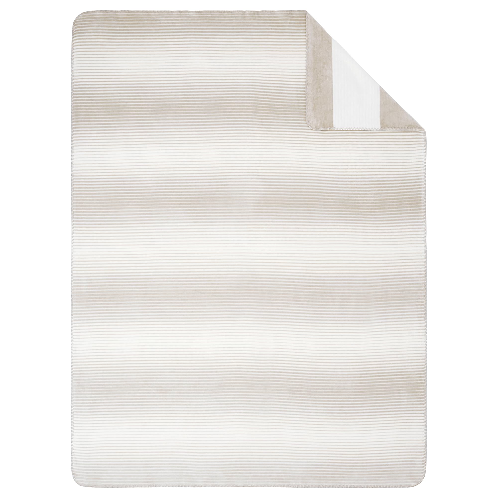 Ibena Decke 150x200 Kuscheldecke beige weiß gestreift Baumwolle