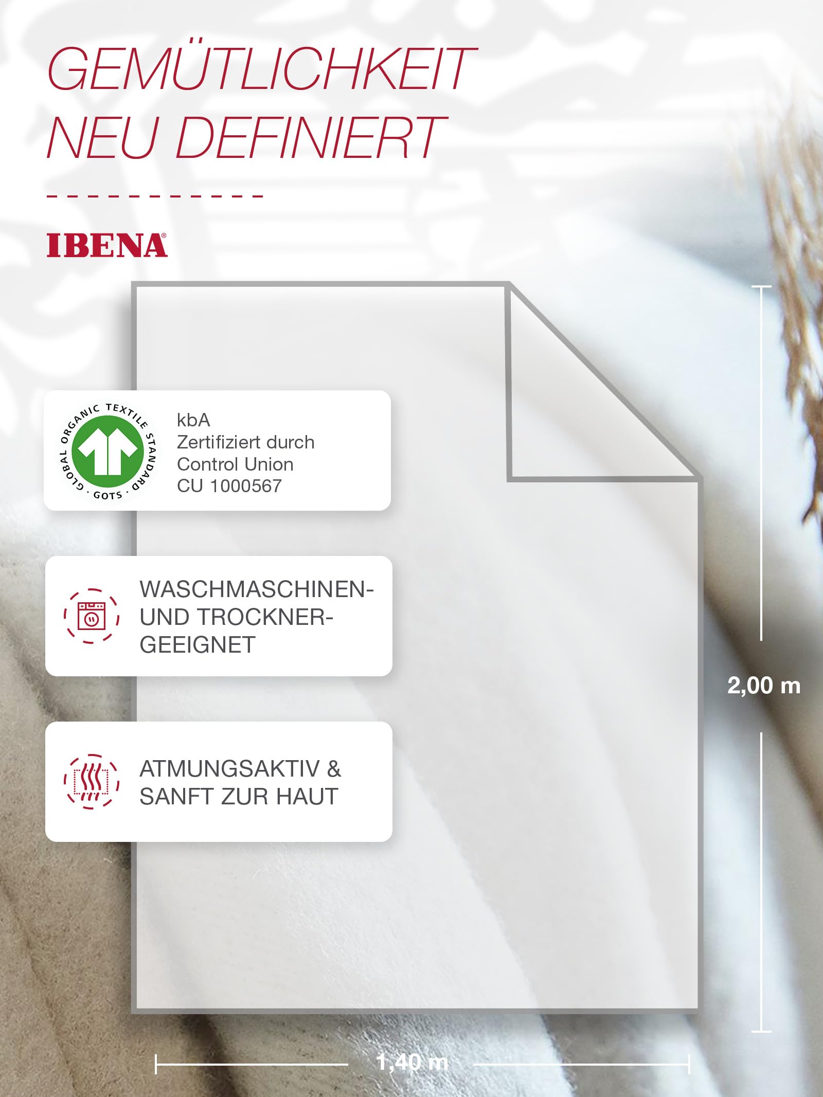 IBENA Stockholm Decke 140x200 cm Baumwolle beige