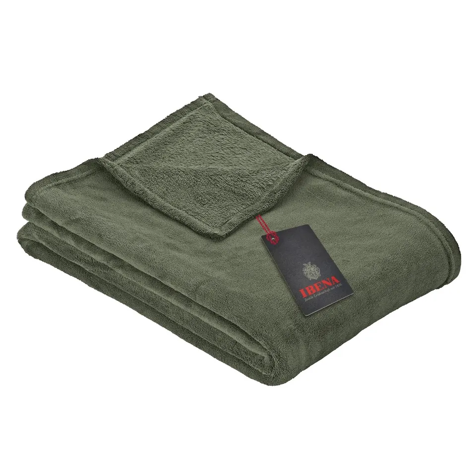 IBENA Olbia Kuscheldecke 150x200 Oliv Fleece 250 g/m²