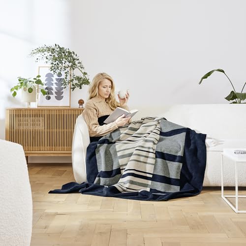 IBENA Corato Kuscheldecke 150x200 dunkelblau beige Baumwolle