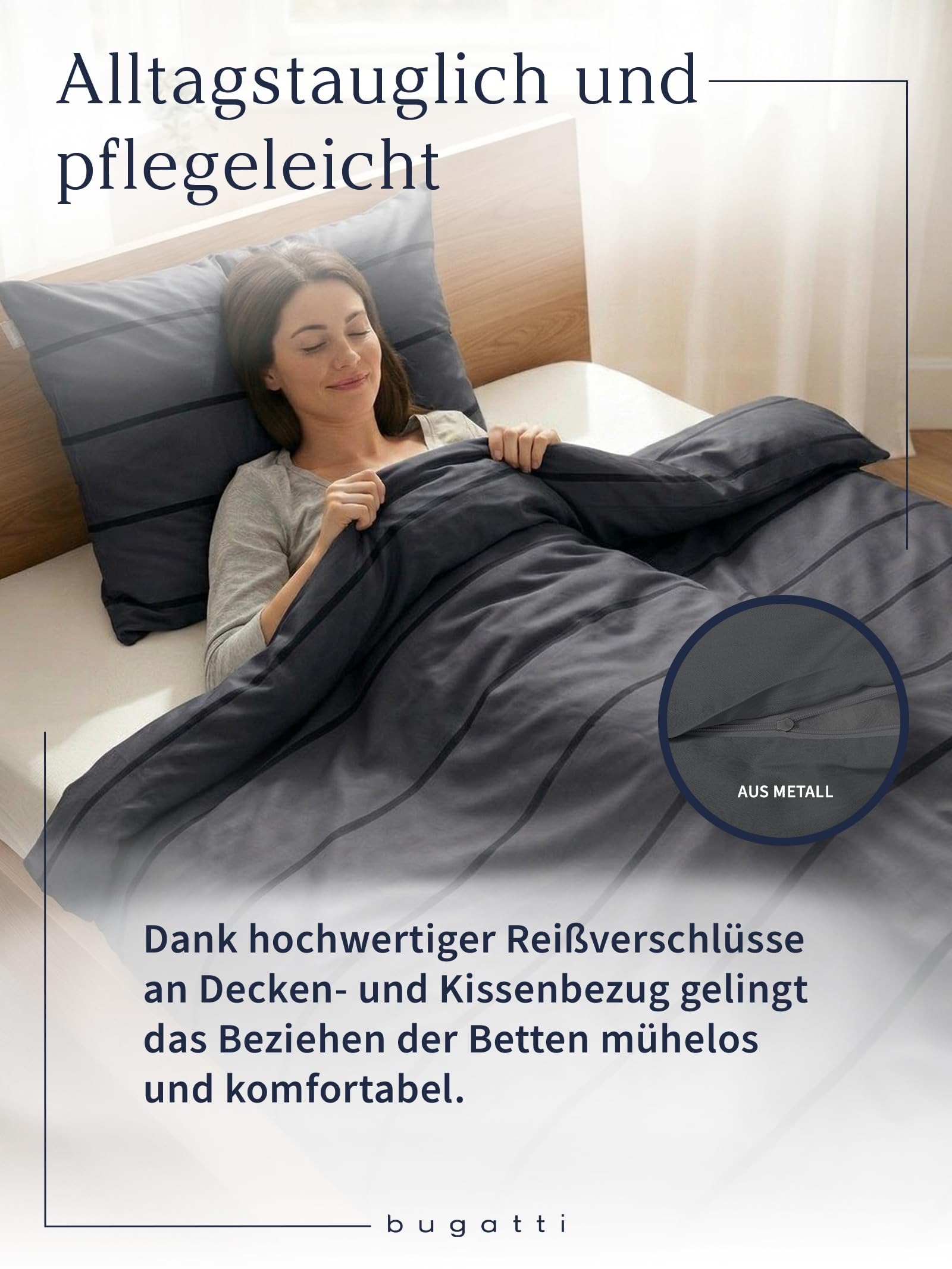 bugatti Mako-Satin Bettwäsche 135x200 grau 2-teilig Baumwolle