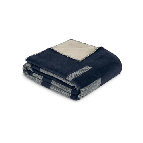 IBENA Corato Kuscheldecke 150x200 dunkelblau beige Baumwolle
