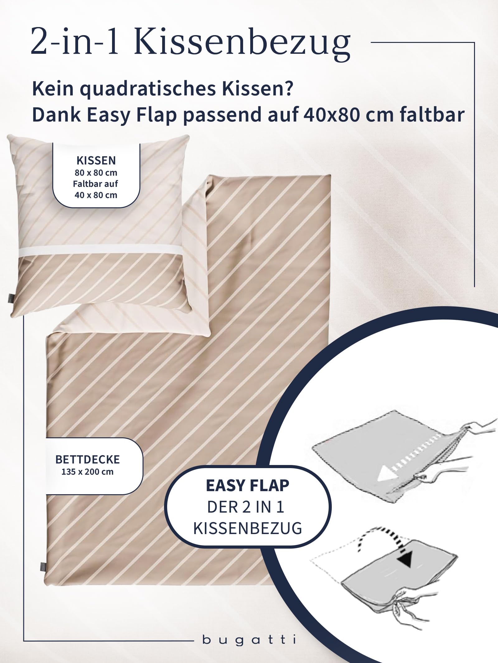 bugatti Bettwäsche 135x200 beige Streifen Mako-Satin