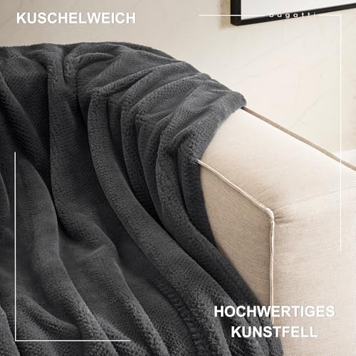 bugatti Kunstfell Kuscheldecke 150x200 anthrazit warm