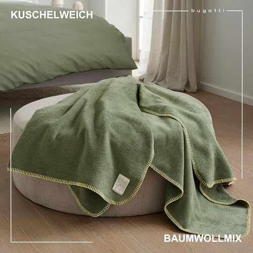 bugatti Kuscheldecke 150x200 Baumwollmix grün einfarbig warm