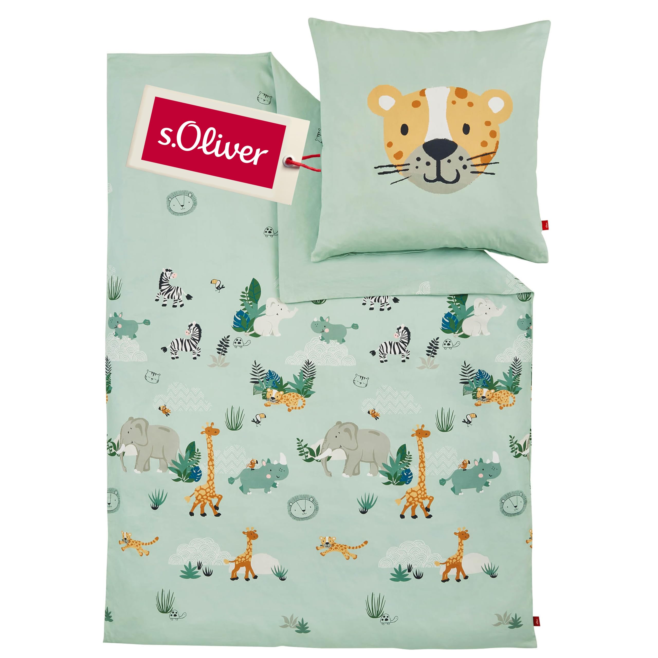 s.Oliver Safaritiere Kinderbettwäsche 100x135 grün Baumwolle