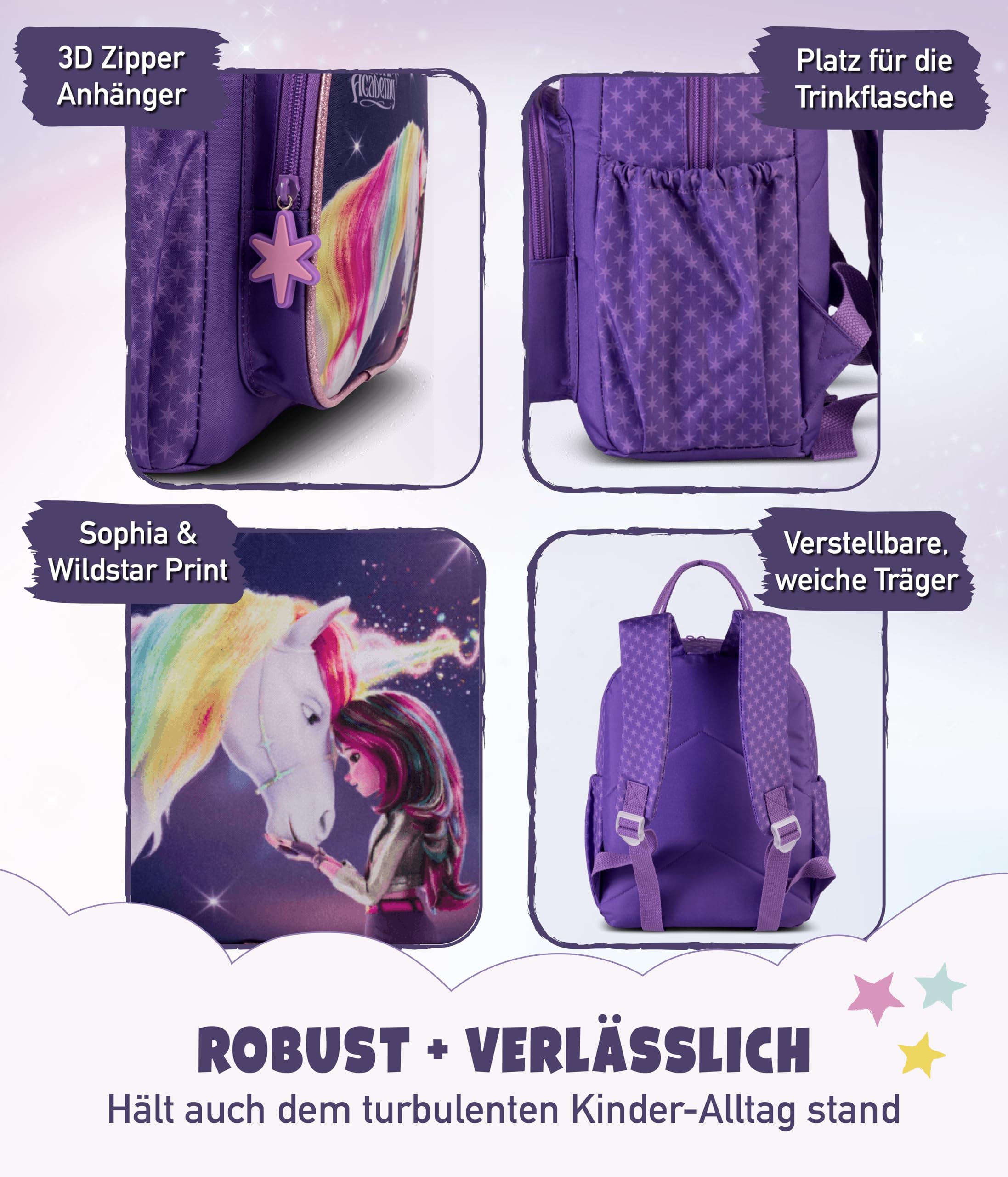 Unicorn Academy Kinderrucksack 9L Lila 31x24x11 cm