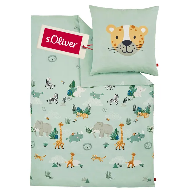 s.Oliver Safaritiere Kinderbettwäsche 100x135 grün Baumwolle