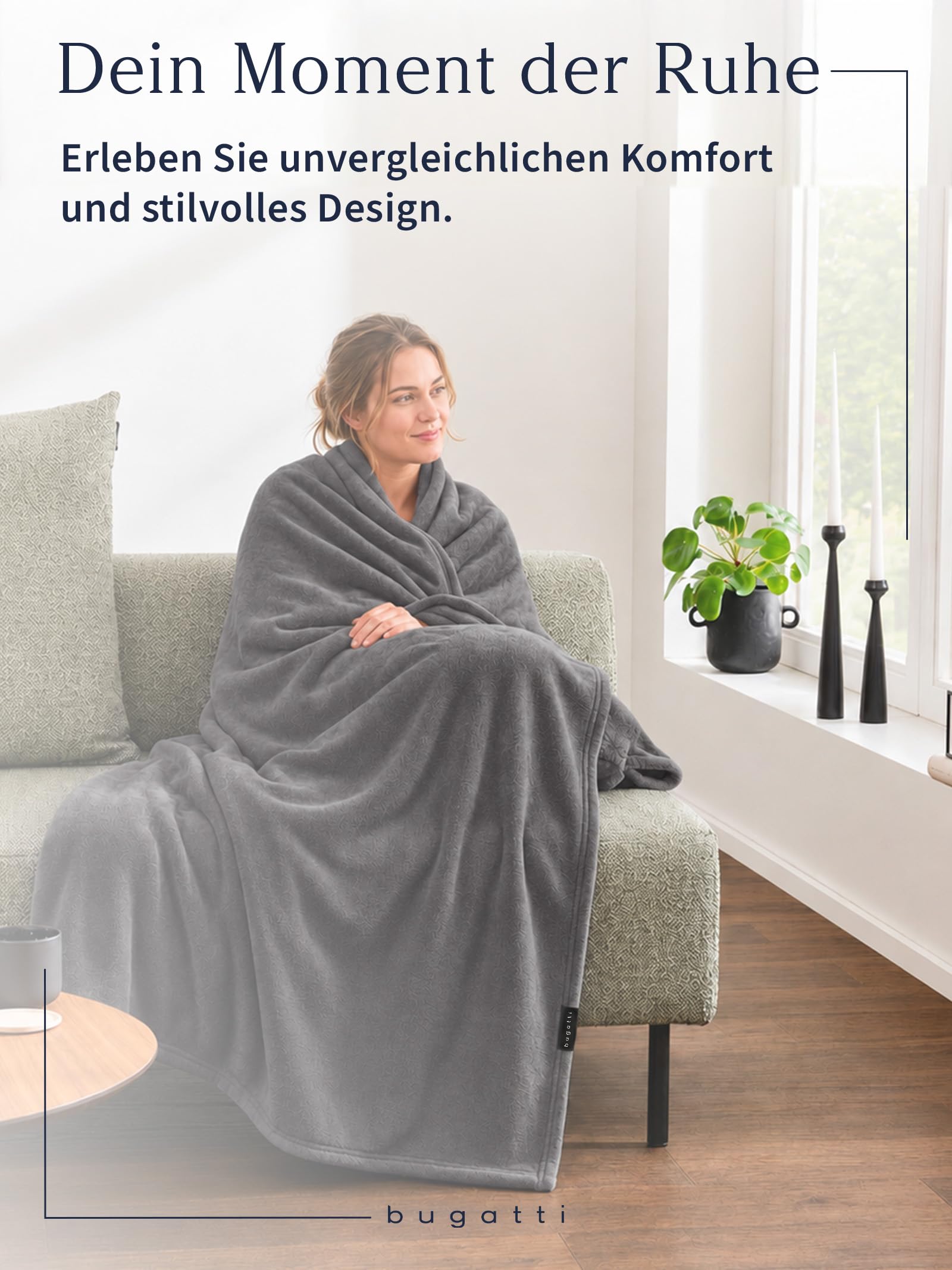 IBENA bugatti DoppioSoft Decke 160x220 Dunkelgrau Kuscheldecke