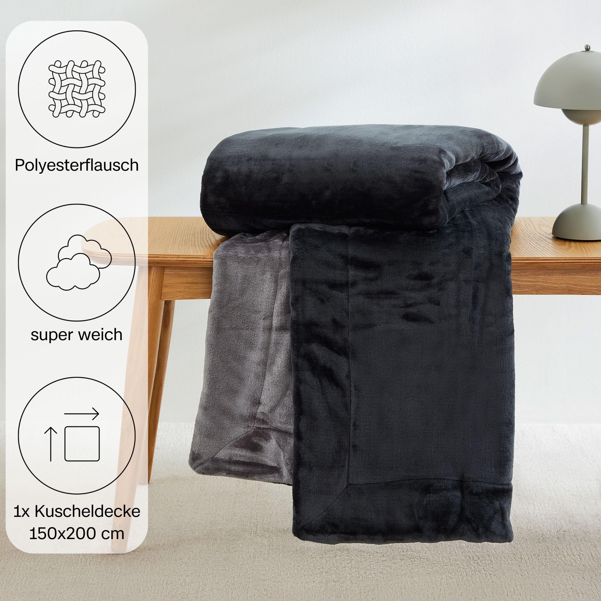 s.Oliver Doublesoft Kuscheldecke 150x200 cm dunkelgrau doppellagig