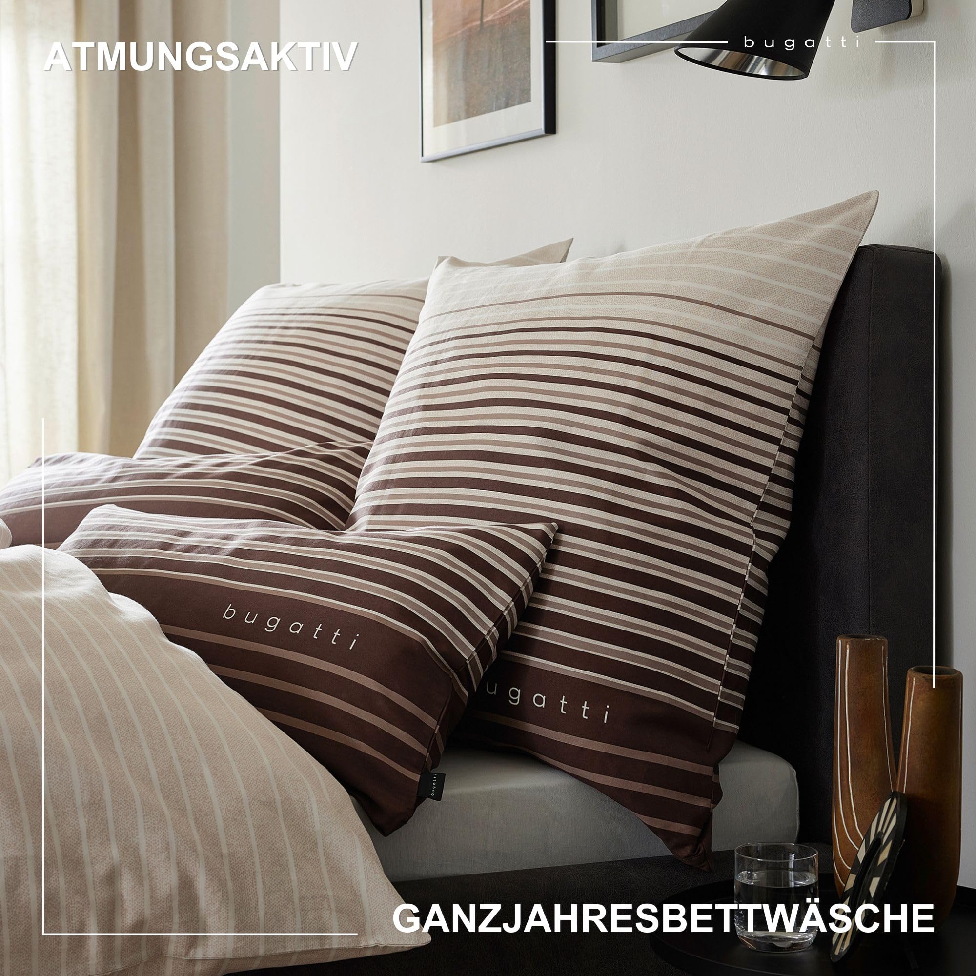 bugatti Bettwäsche 135x200 braun gestreift Baumwolle