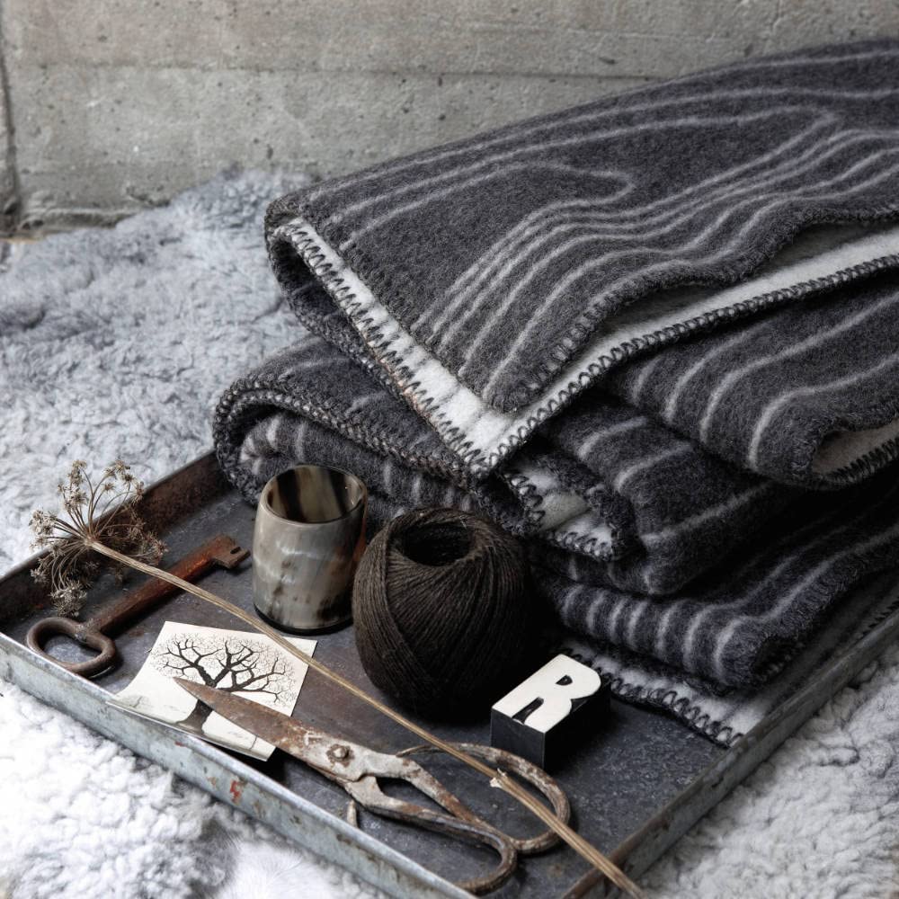 Røros Tweed Karomuster Wolldecke 130x200 Braun Natur Wolle