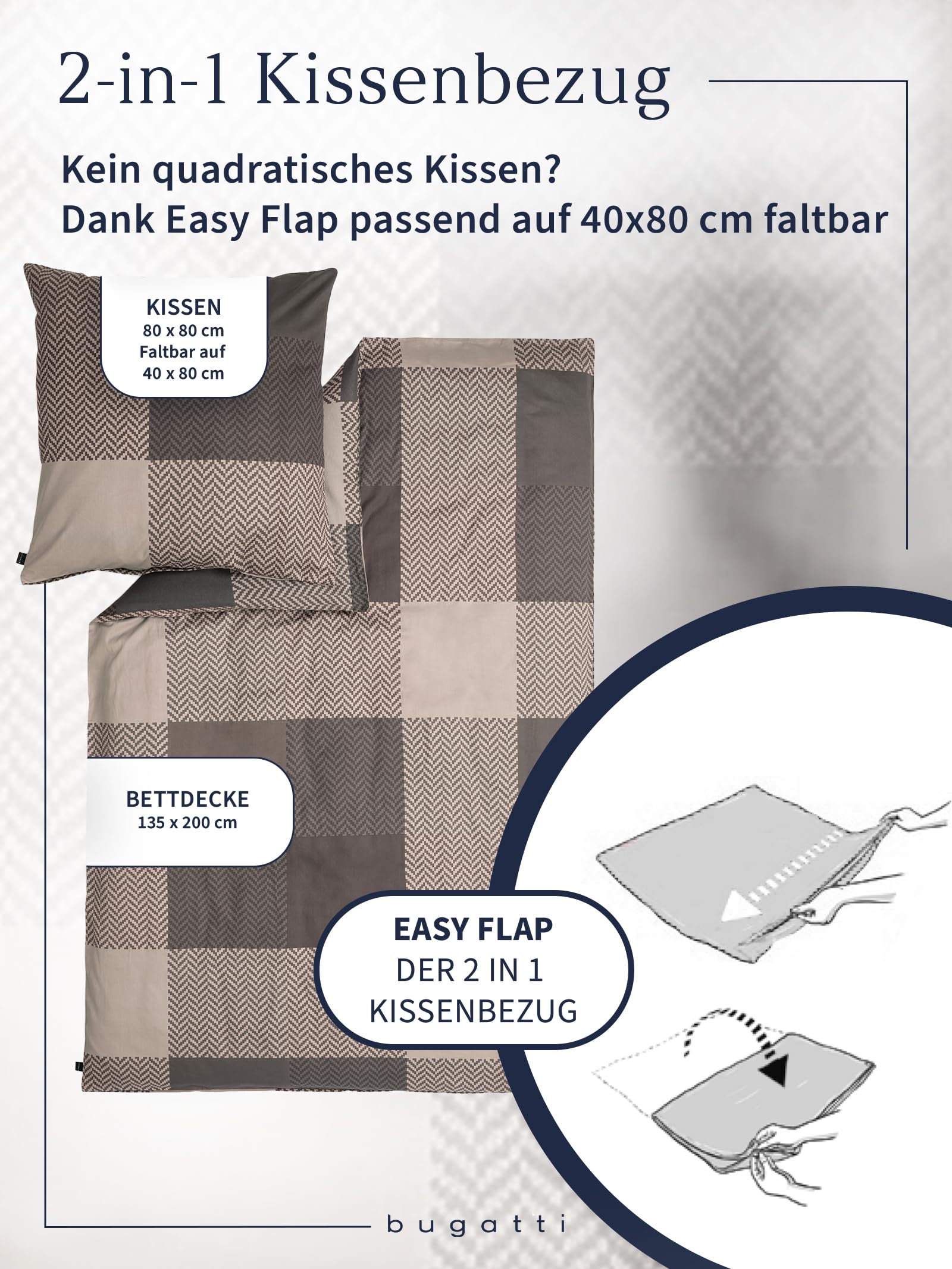 bugatti Bettwäsche 135x200 braun Karo Wende Baumwolle