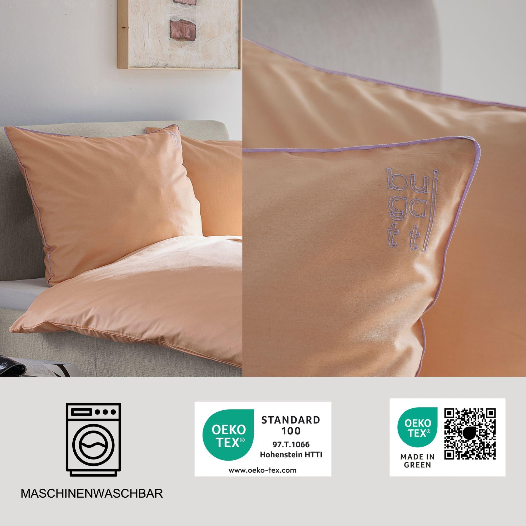 bugatti Satin Bettwäsche 135x200 Bettbezug Lachs Baumwolle