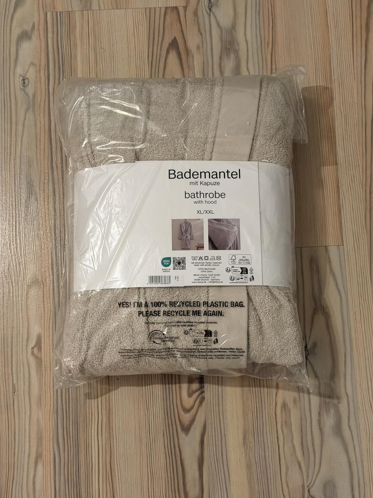 s.Oliver Bademantel M-L Baumwolle Beige mit Kapuze Unisex