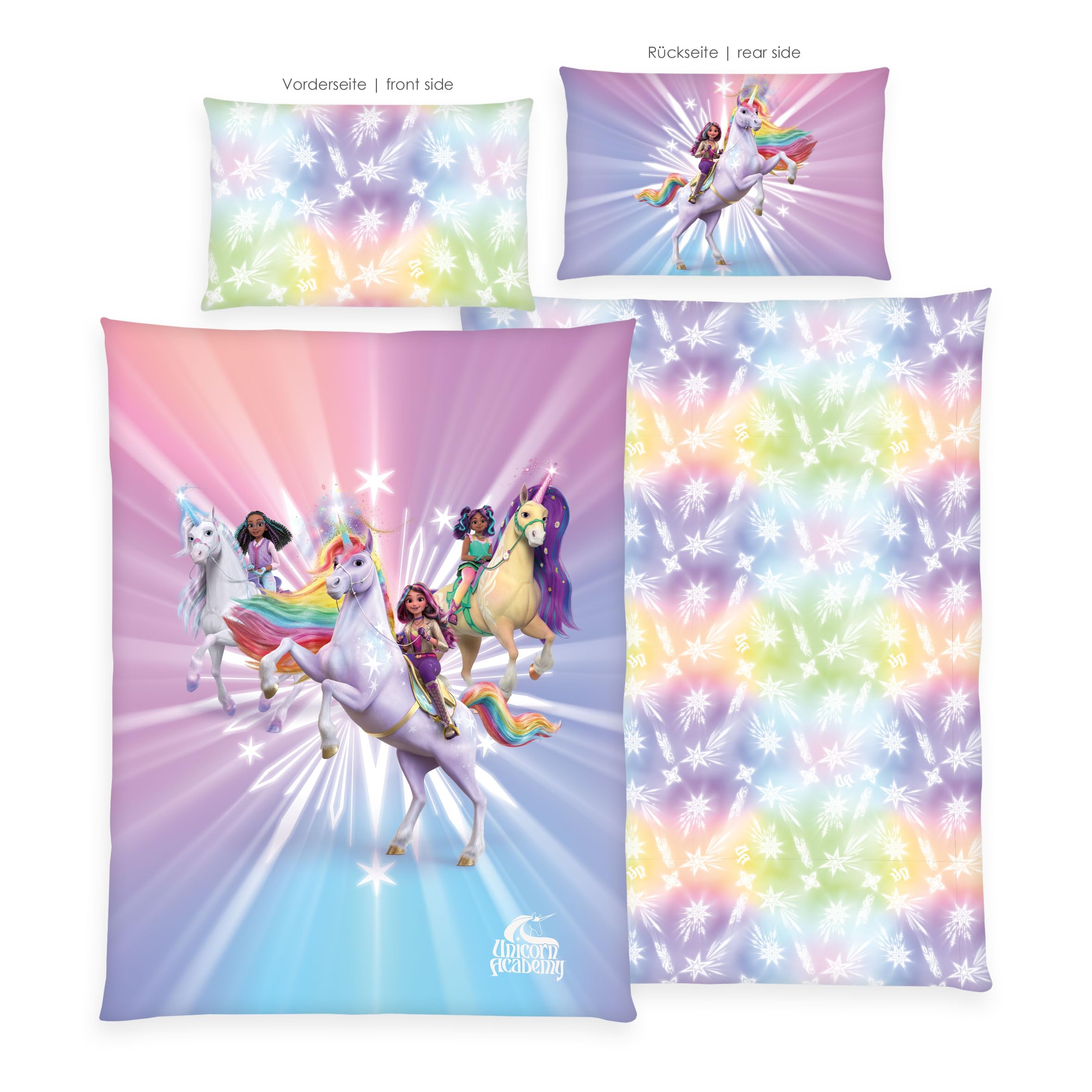 Unicorn Academy Bettwäsche 160x210 Baumwolle Wendemotiv Multicolor