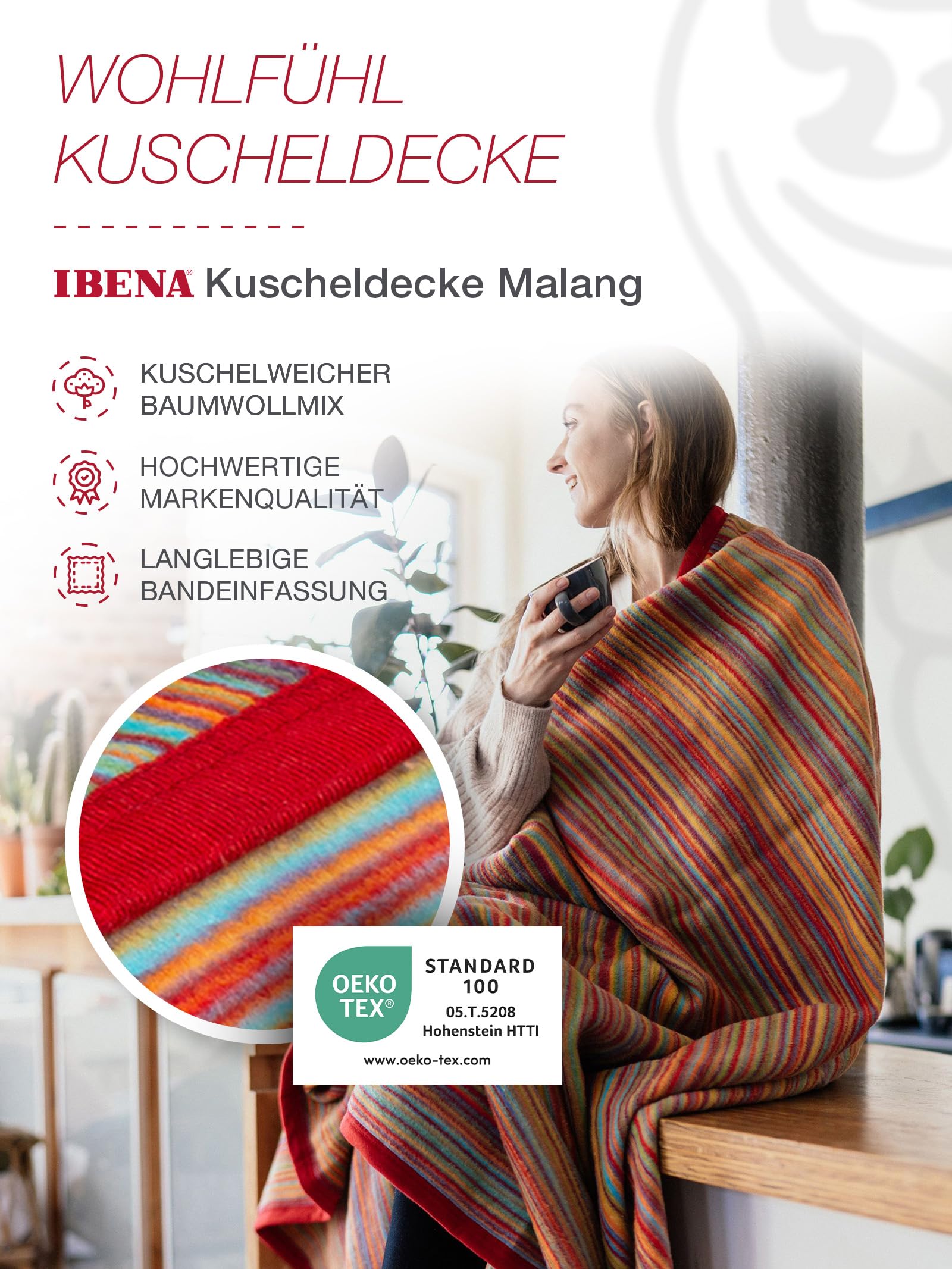 IBENA Malang Wolldecke 150x200 cm bunt gestreift Baumwolle