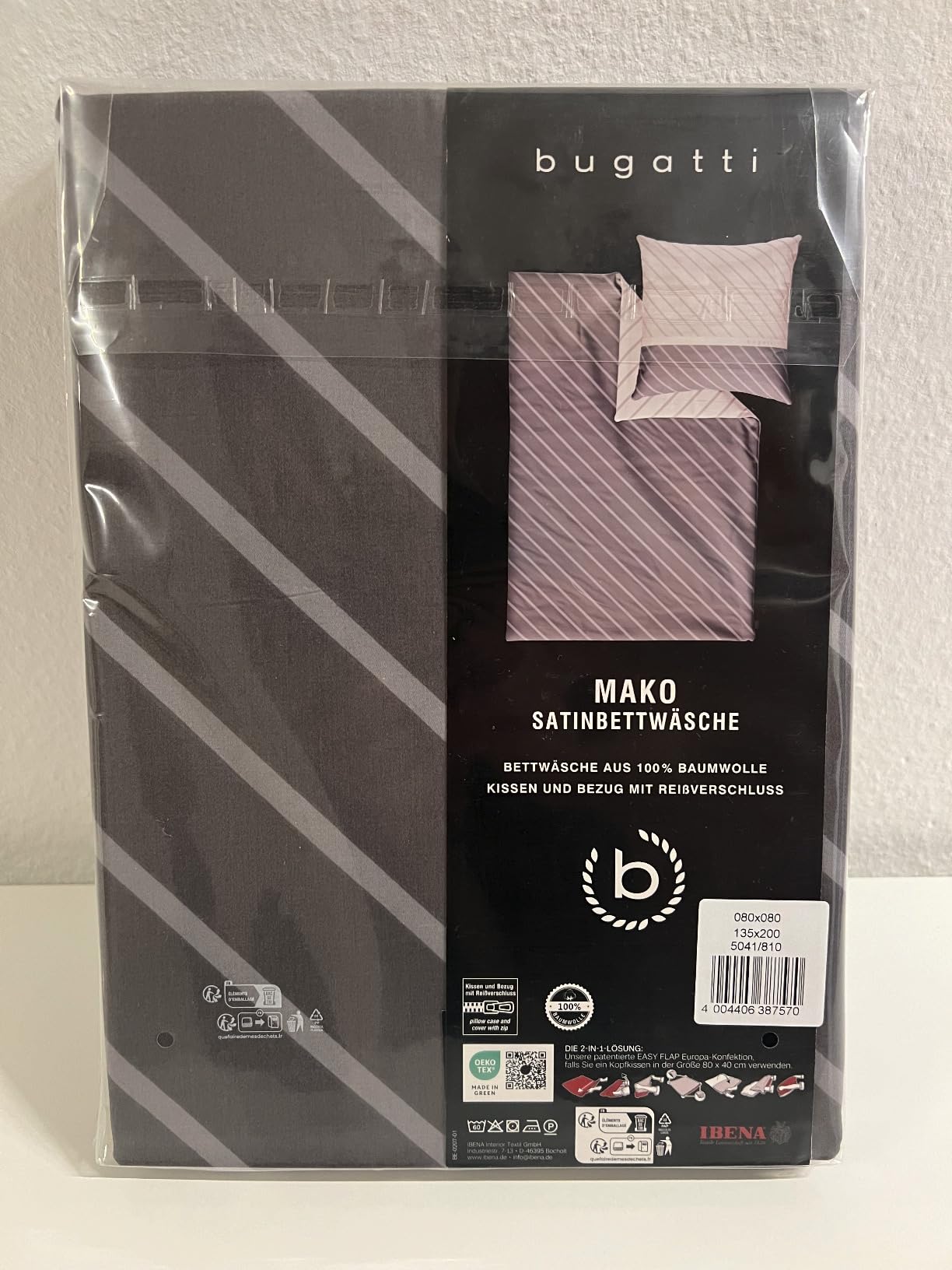 bugatti Bettwäsche 135x200 beige Streifen Mako-Satin