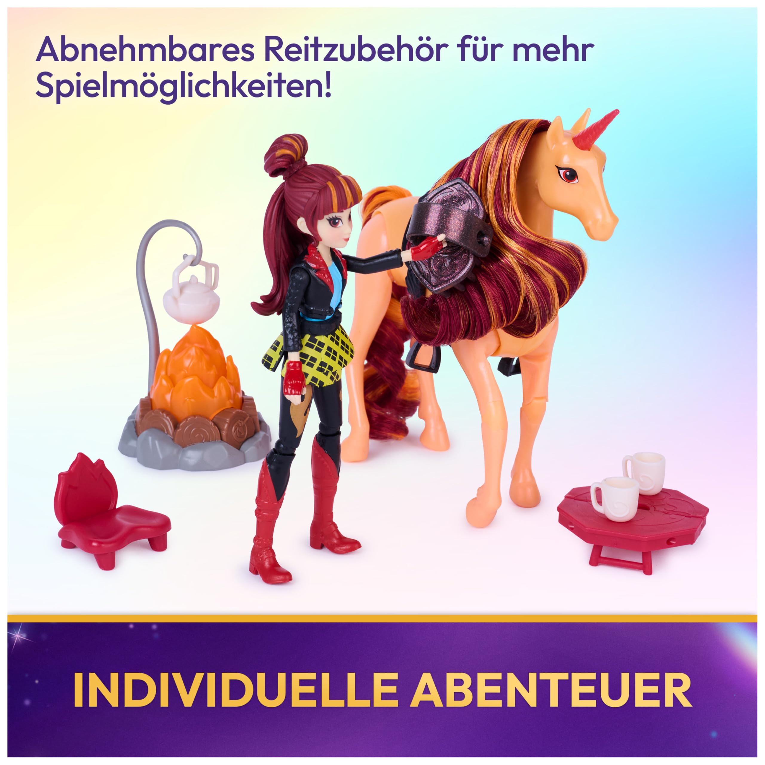Unicorn Academy Lagerfeuer-Set Valentina Cinder Puppe Einhorn