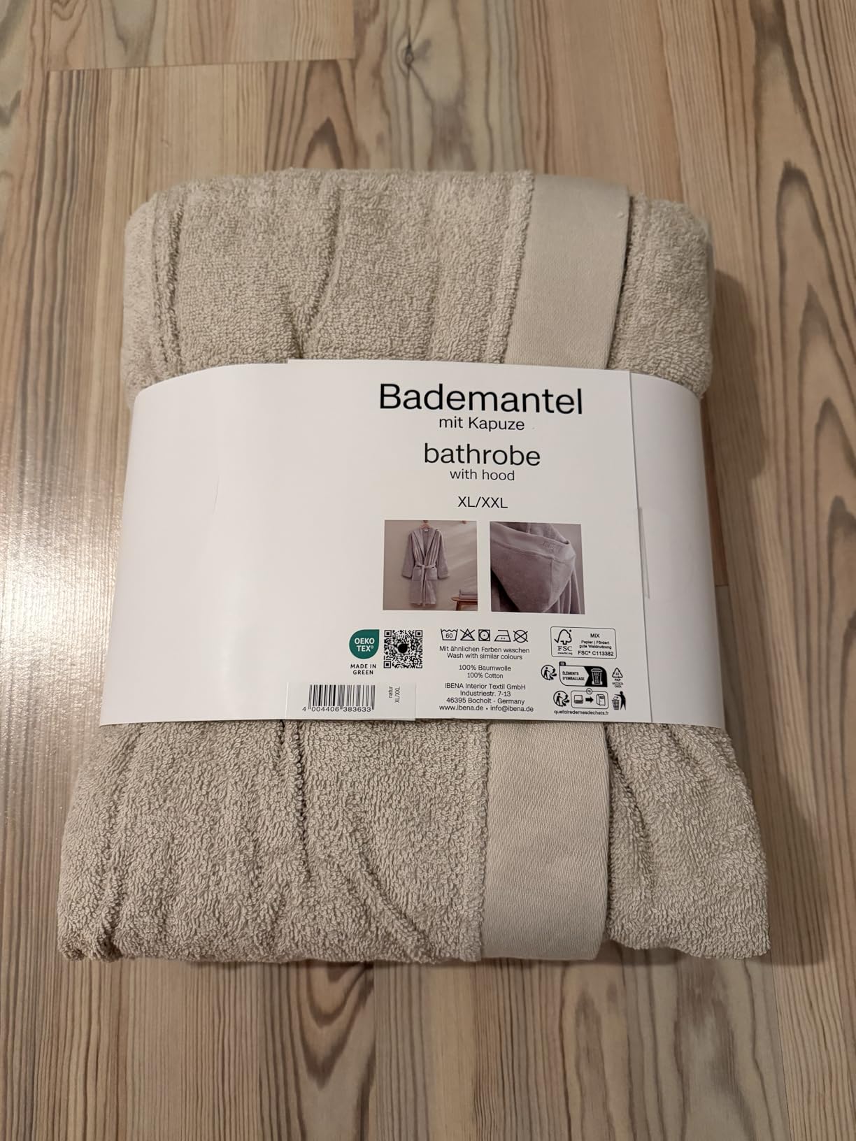 s.Oliver Bademantel M-L Baumwolle Beige mit Kapuze Unisex