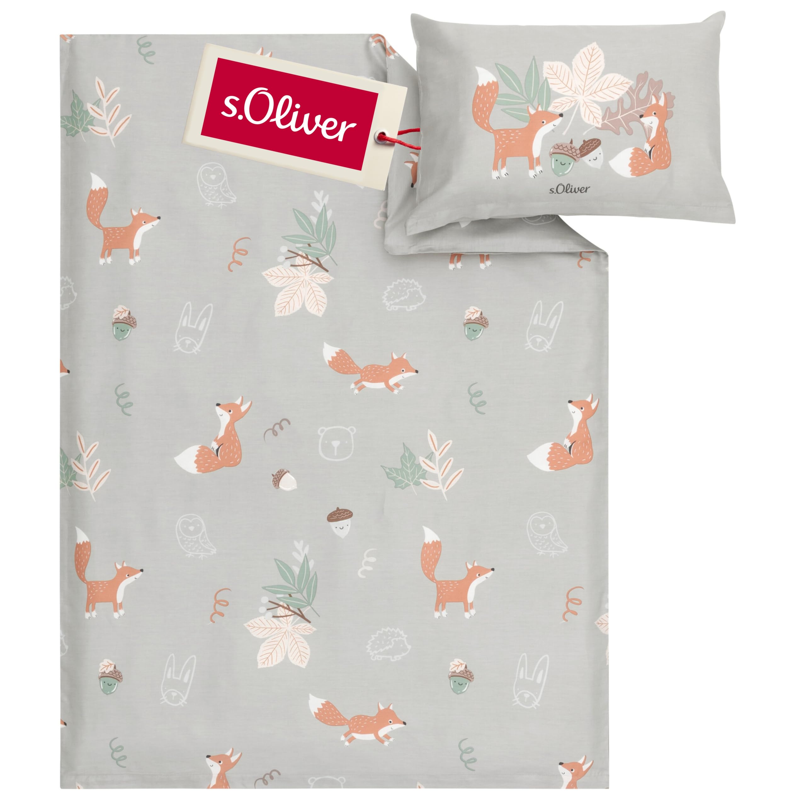 s.Oliver Safaritiere Kinderbettwäsche 100x135 grün Baumwolle