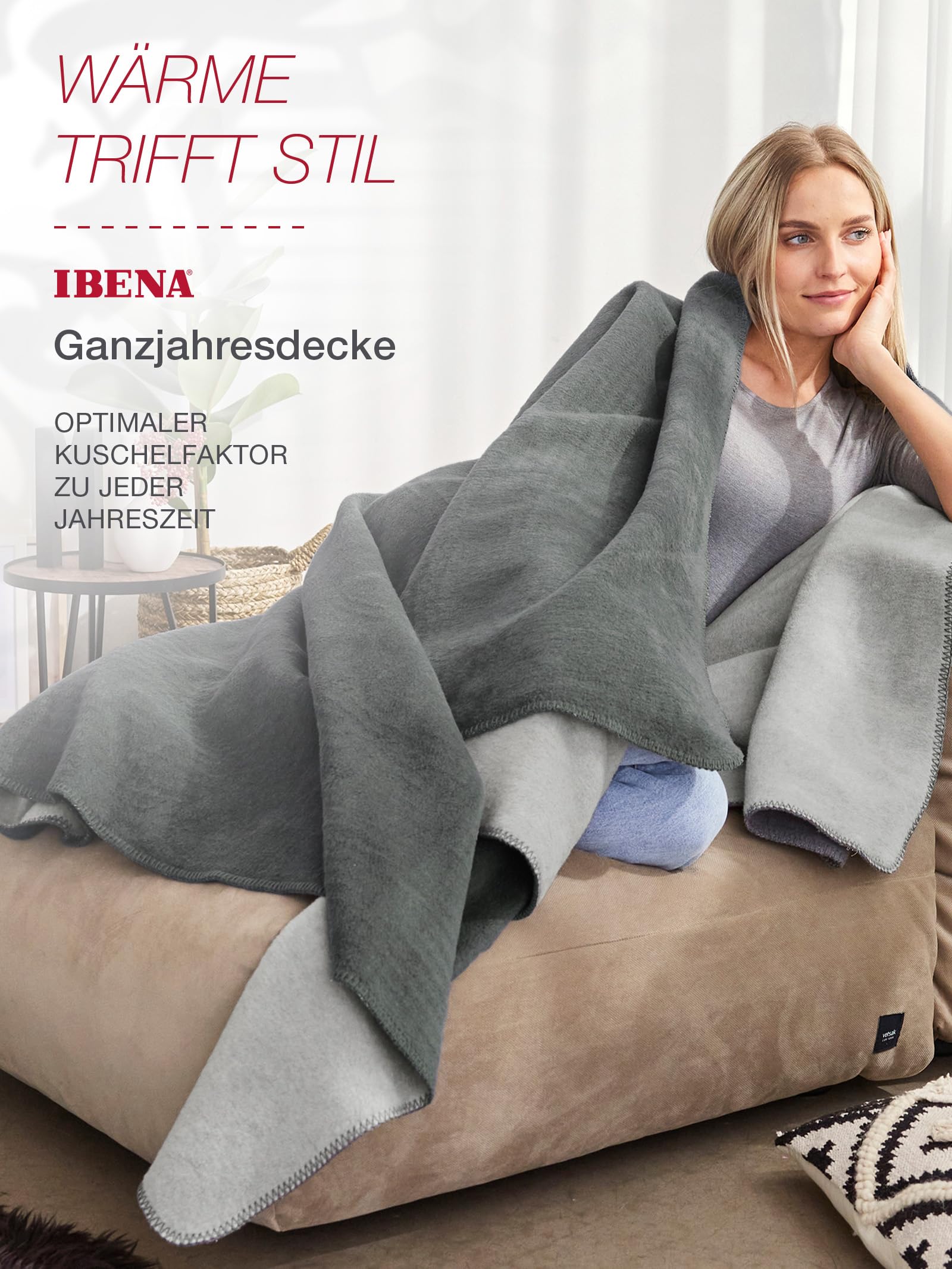 IBENA Dublin Wendedecke 150x200 Grau Silber Baumwolle