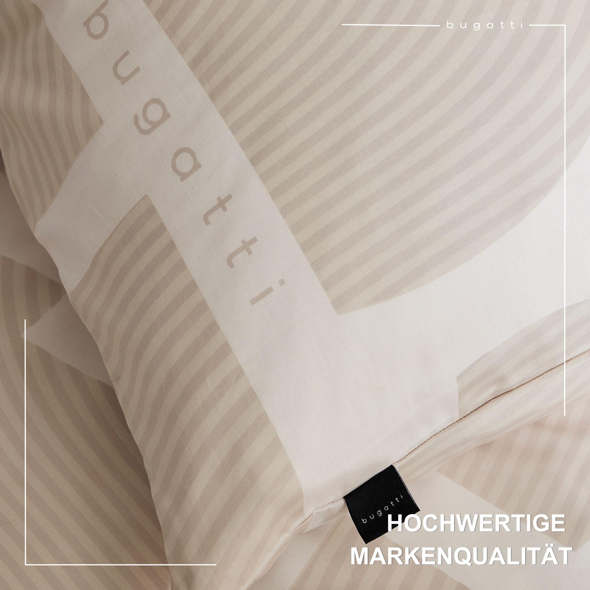 bugatti Bettwäsche 135x200 beige Grafik Satin Baumwolle