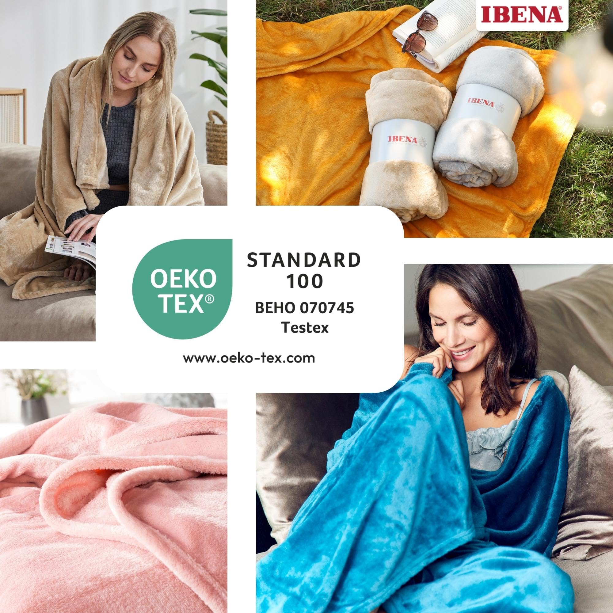 IBENA Olbia Kuscheldecke 150x200 Oliv Fleece 250 g/m²