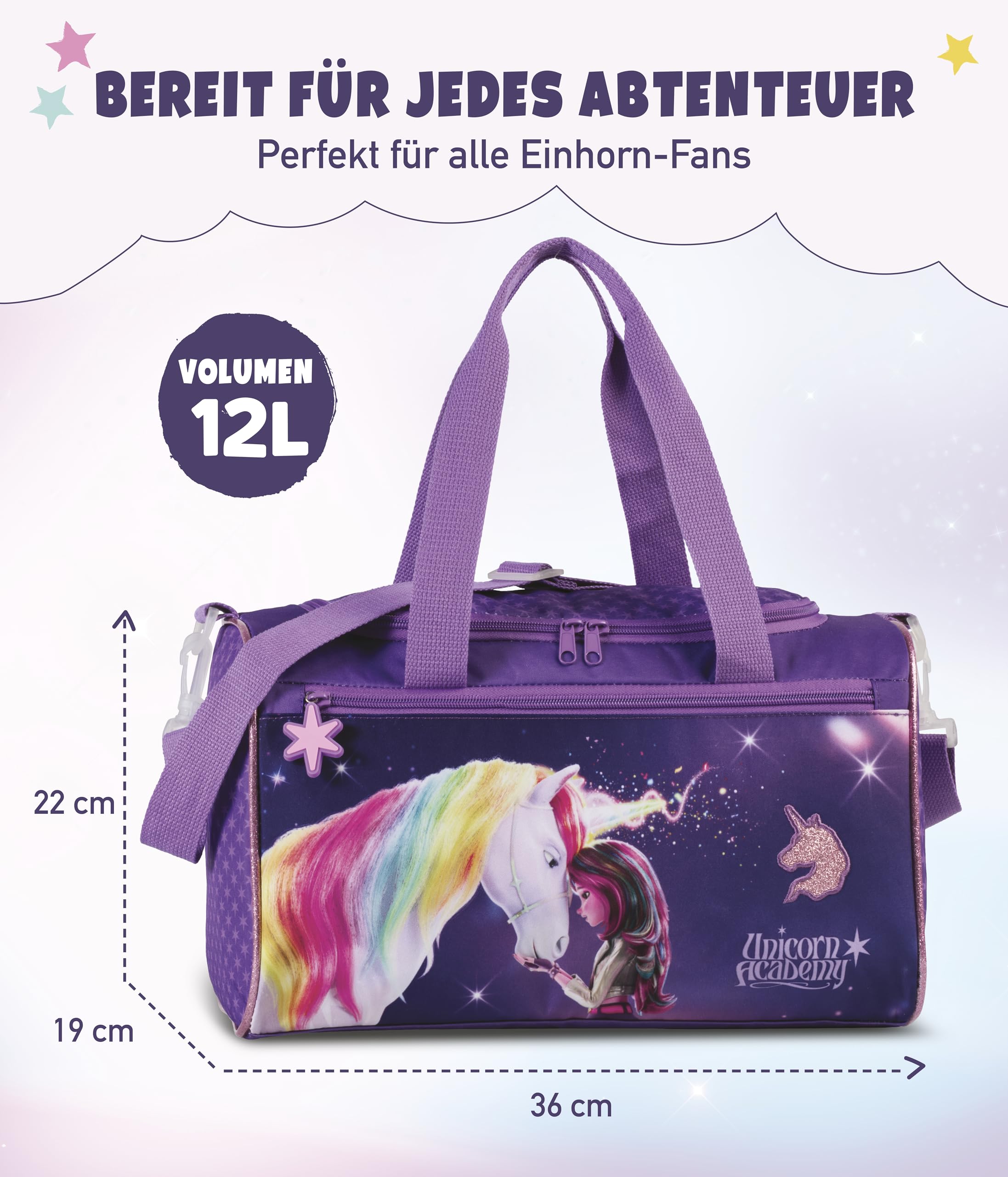 Unicorn Academy Sporttasche 12L 22x36x19 Lila Einhorn leicht