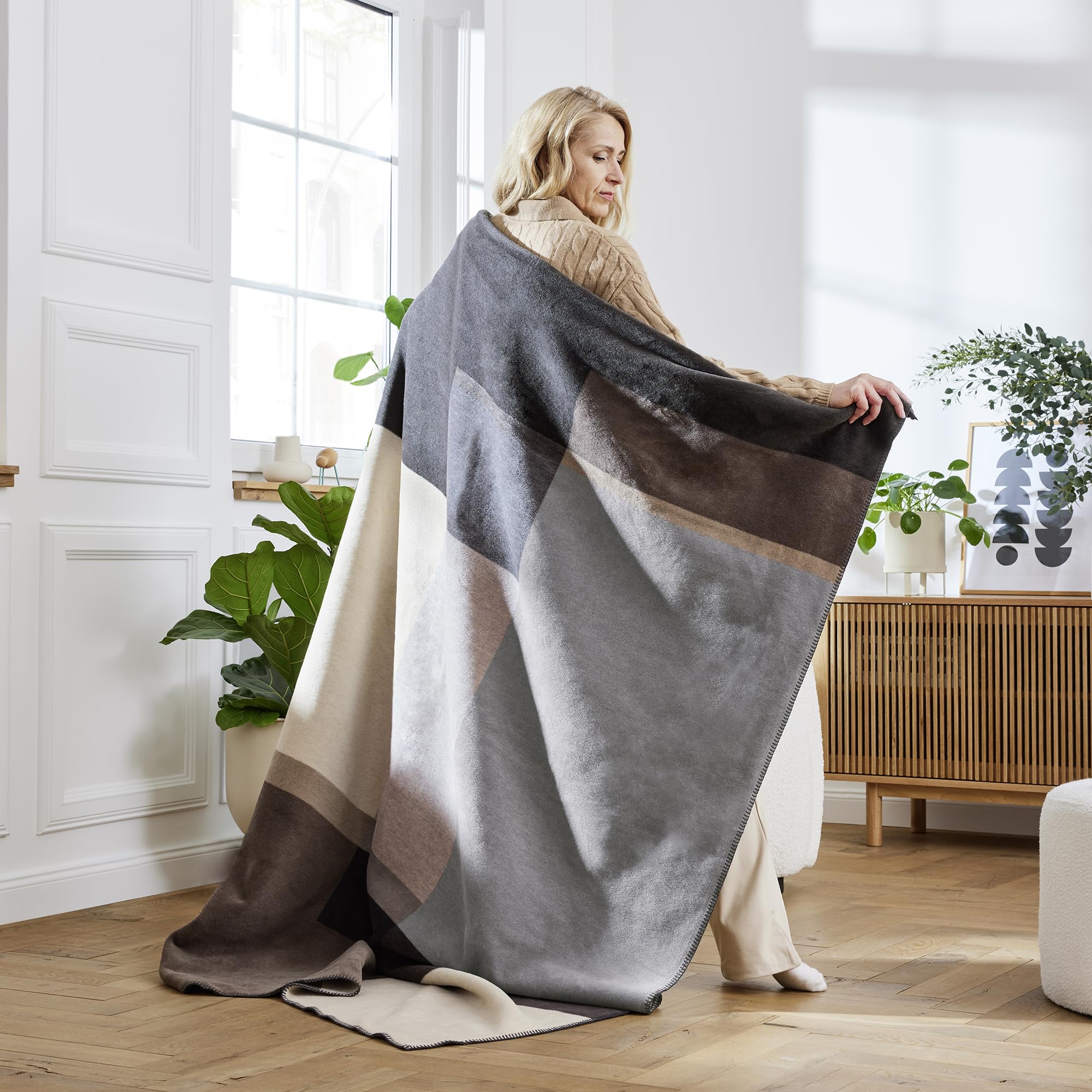 IBENA Portofino Kuscheldecke 150x200 braun grau Baumwollmix