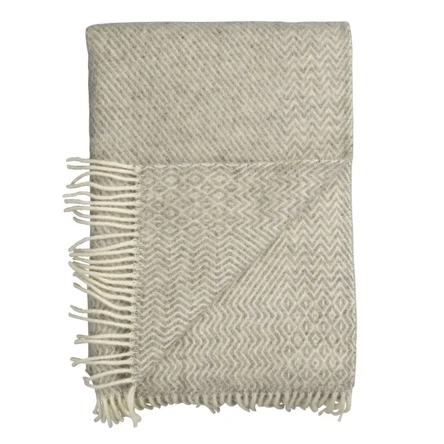 Røros Tweed Kattefot Wolldecke 140x220 hellgrau Lammwolle