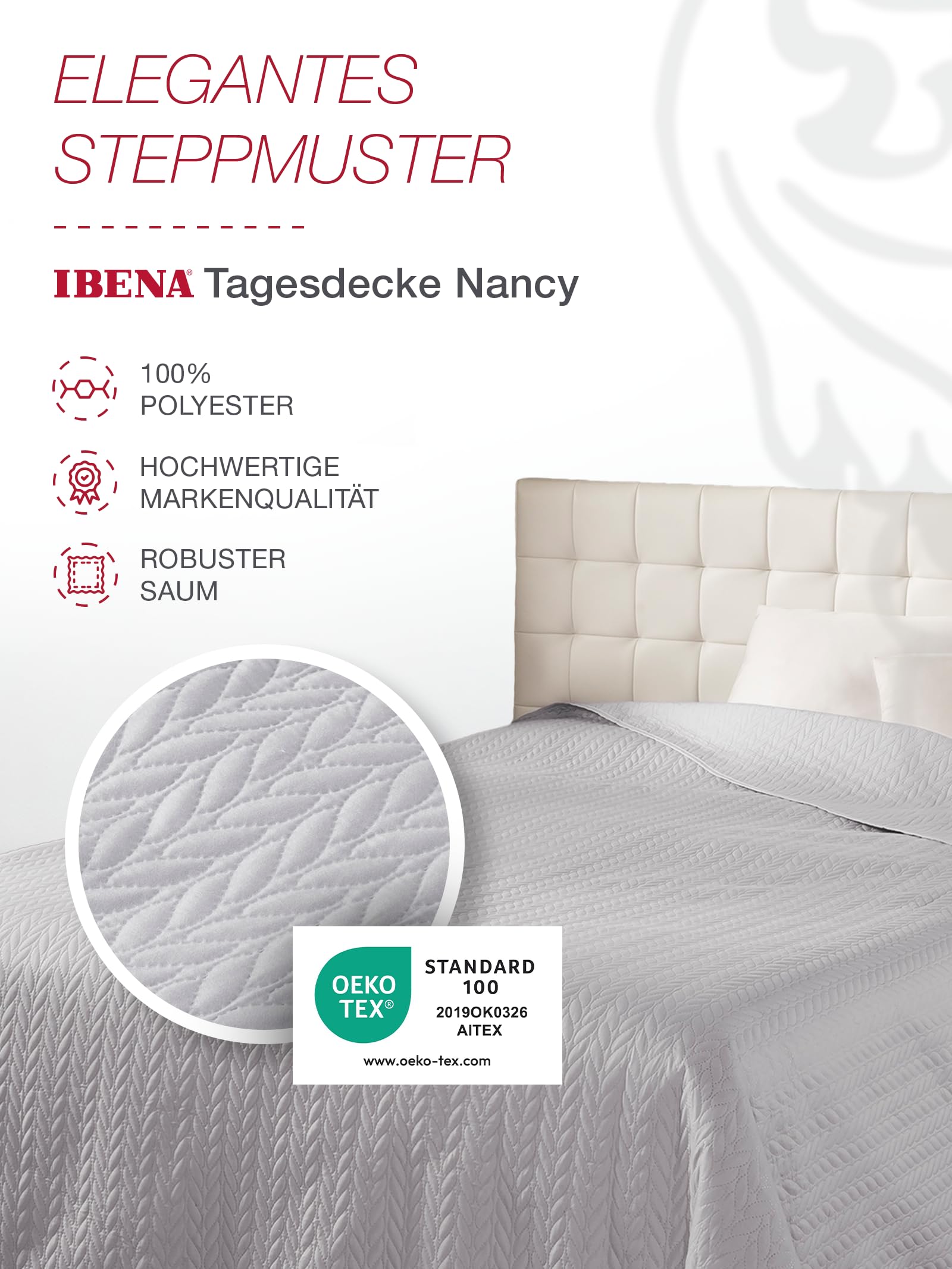 IBENA Nancy Tagesdecke 280x250 cm grau gesteppt