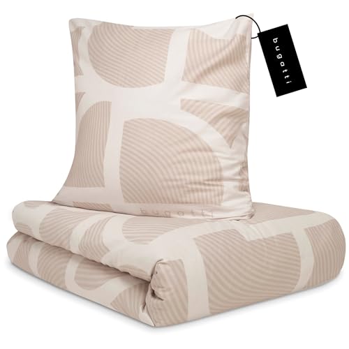 bugatti Bettwäsche 135x200 beige Grafik Satin Baumwolle