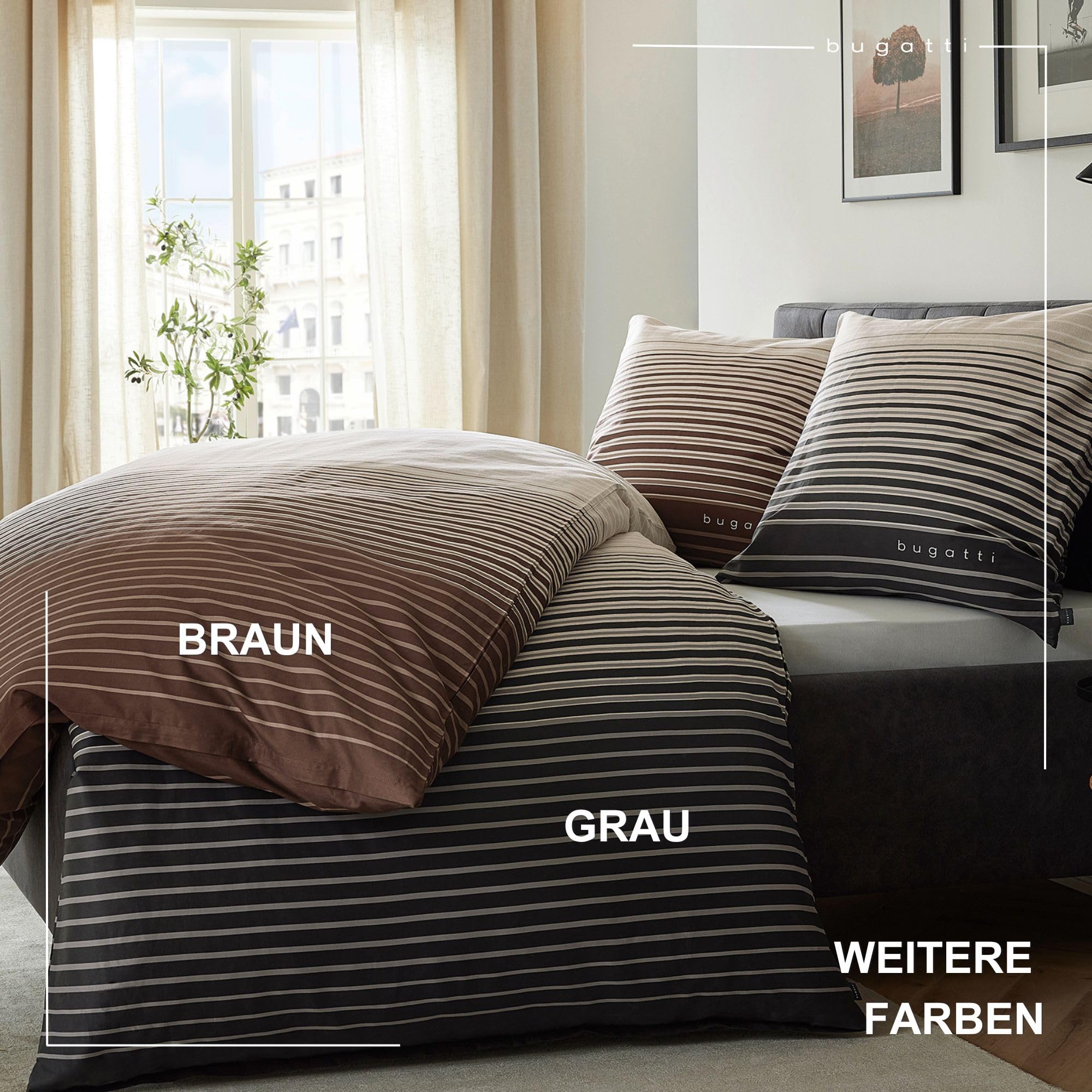 bugatti Bettwäsche 135x200 braun gestreift Baumwolle