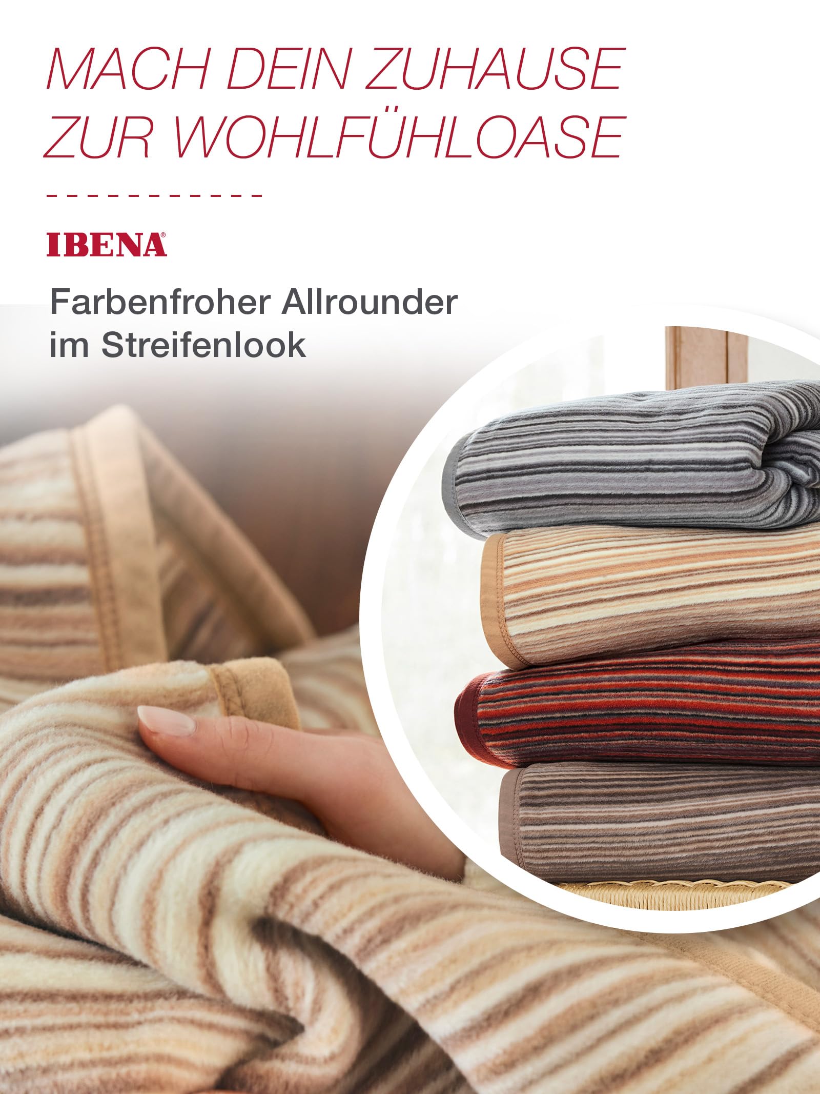 IBENA Malang Wolldecke 150x200 cm bunt gestreift Baumwolle