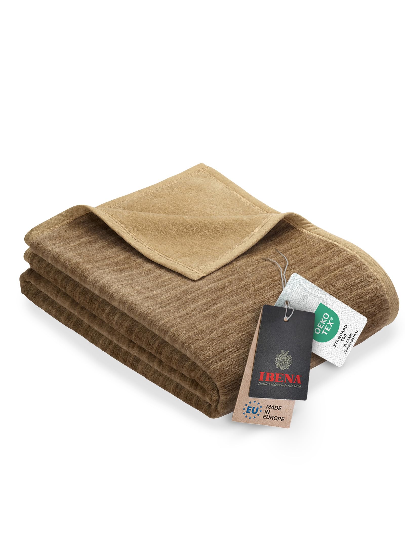 IBENA Fano Kuscheldecke 150x200 Braun Camel Baumwollmix Wende